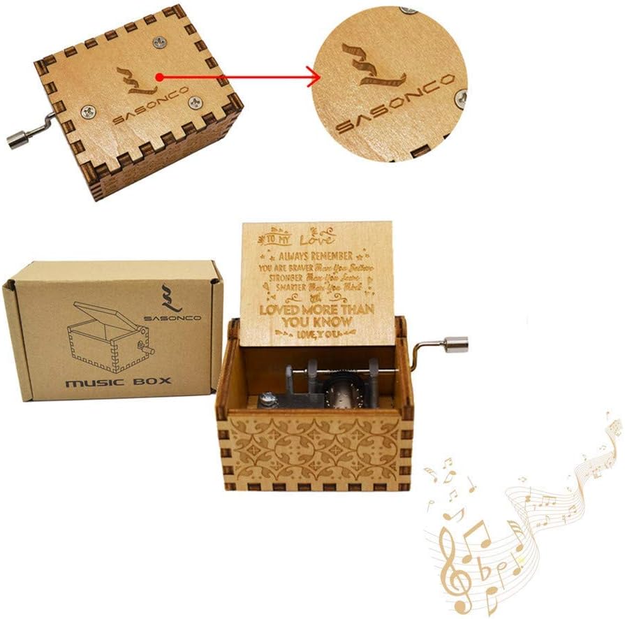 Music Box Handmade Engraved Wooden Music Box for Fan Birthday Gift (L Mechanical Movement)