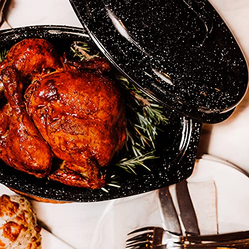 Granite Ware 7 Lb. Capacity 13 In. Covered Oval Roaster, Speckled Black Enamel On Steel #TOP6