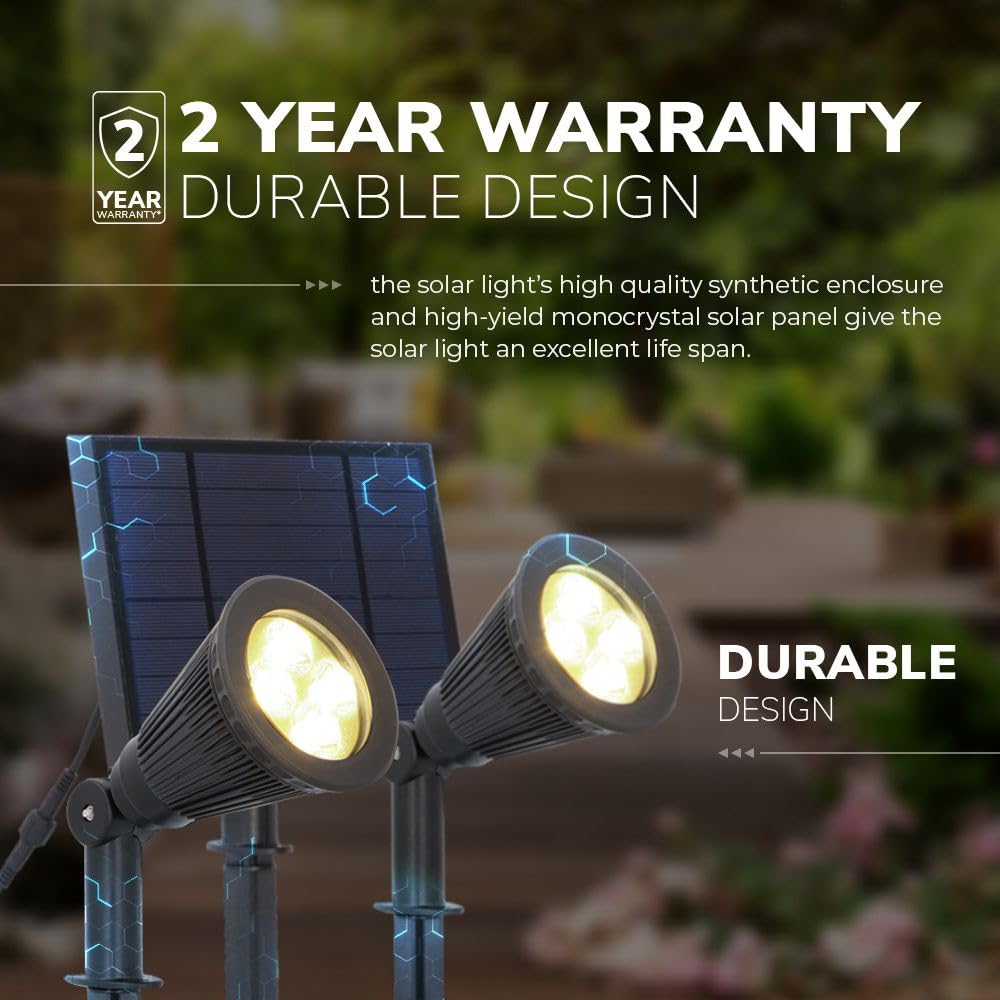 HOFTRONIC - 4er Pack Solar Gartenstrahler Bend Duo IP65 Wasserdicht 3000K Gartenleuchte LED Solarlampen Außen Solarleuchte Erdspieß Wegeleuchte mit Wintersolar Solarpanel Warmweiß Garten Solarstrahler