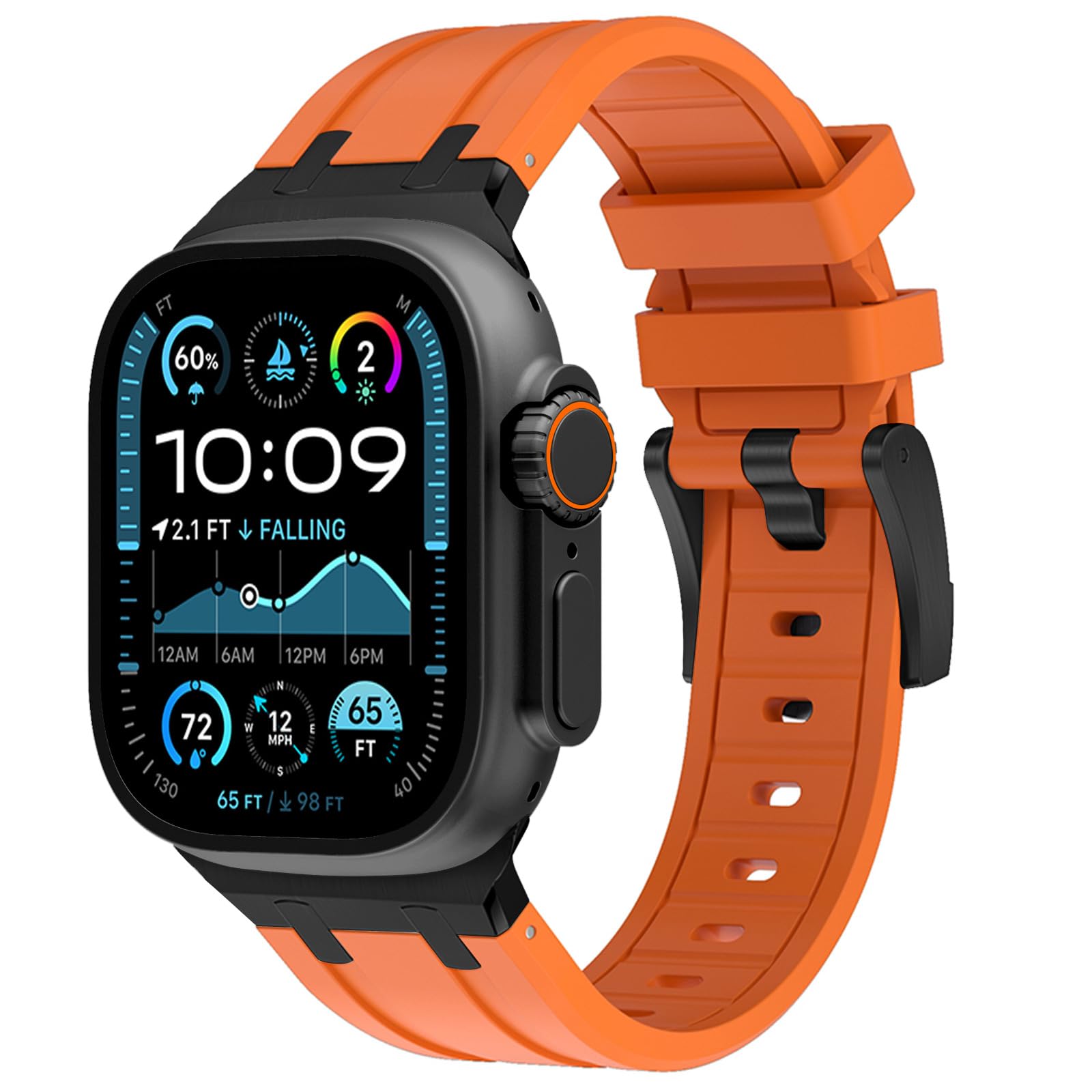 WINGLEAP Luxury Bands for Apple Watch Band Ultra 2 Band Ultra 49mm 46mm 45mm 44mm 42mm Men Women Series 10 9 8 7 SE 6 5 4, Silicone Rubber Metal Adapter Sport Bands for iWatch 3 2 1