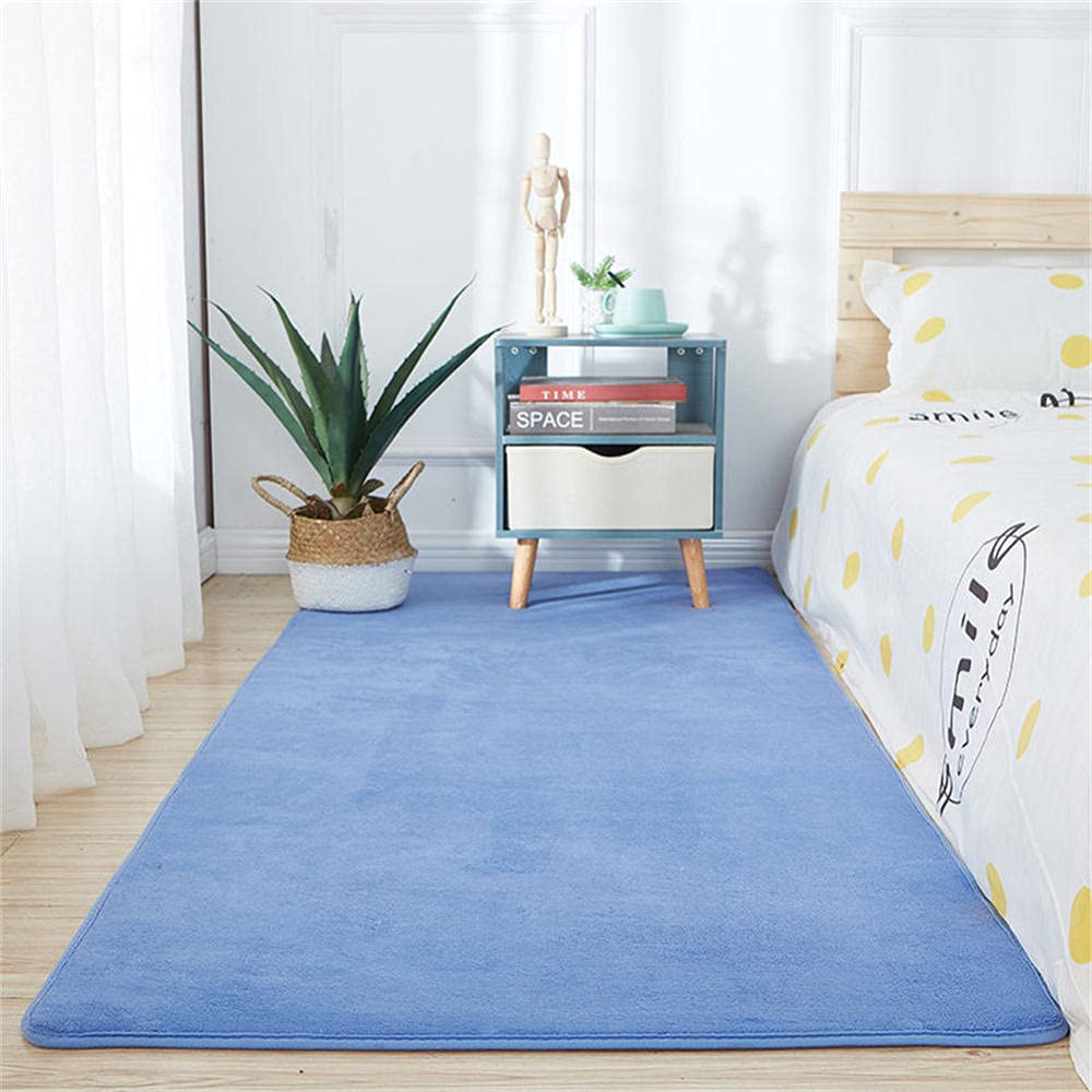 Tapis de salon moderne bleu LUNEZY pour une chambre de bébé douce et sécurisée