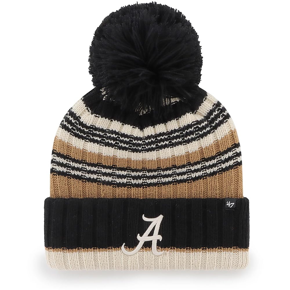 47 Women's NCAA Barista Cuffed Knit Hat with Pom - Ladies Cuff Beanie Cap, Black, One Size
