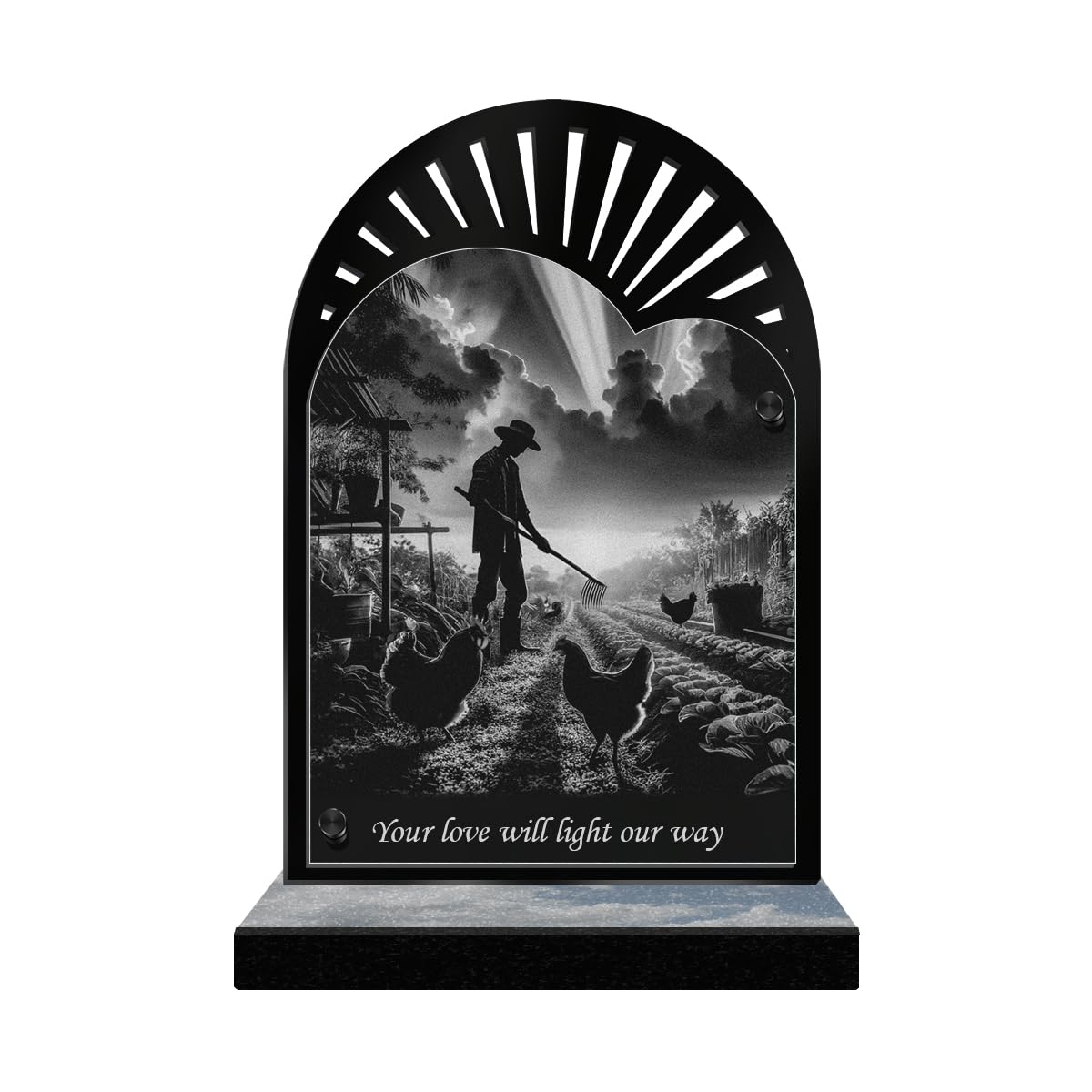 ETERNEL - Personalized Memorial Plaque Sun Rays - Vegetable Garden, Garden, Gardening, Farmer - Customizable text, laser-engraved memorial plaque, funeral plaque, tombstone, funerals