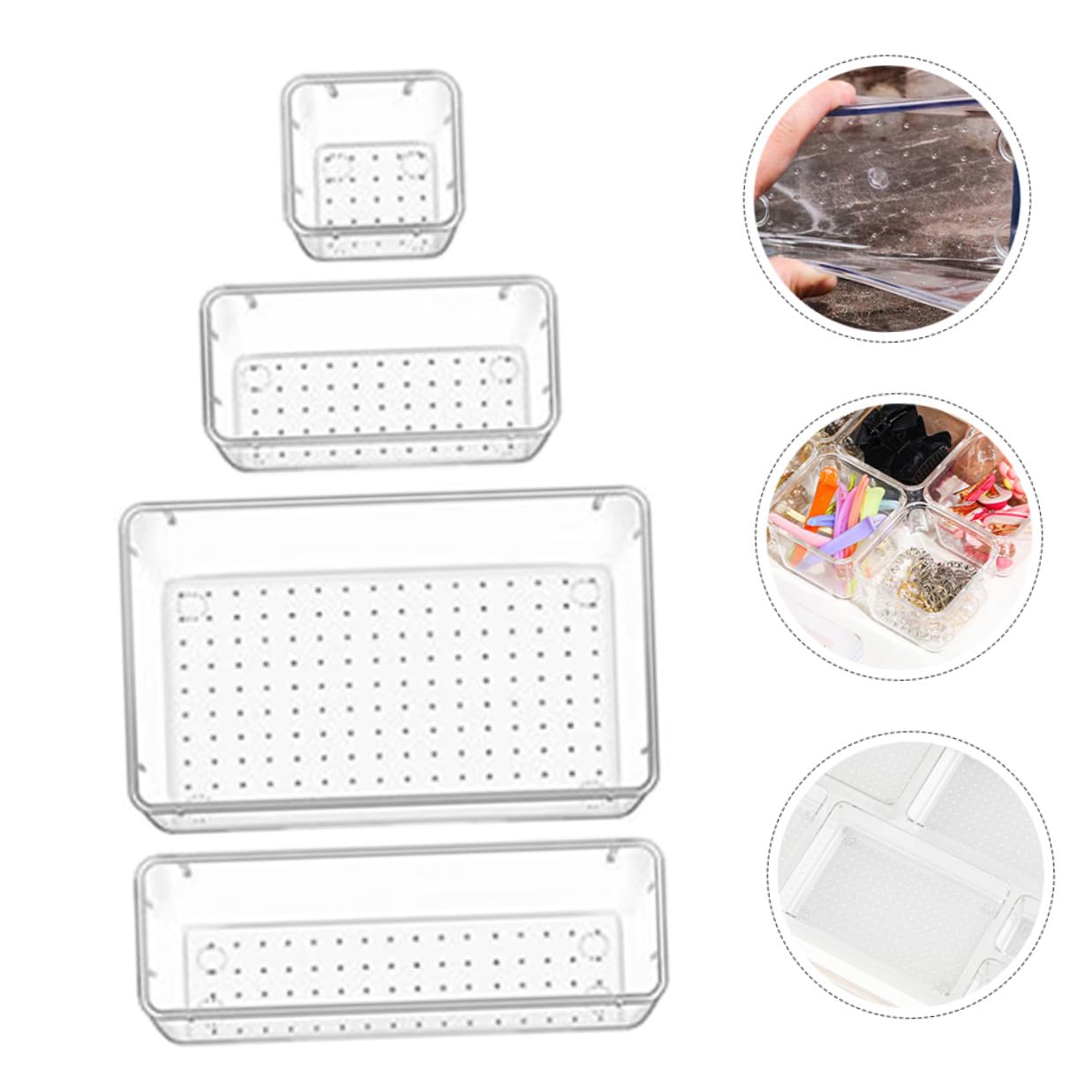 15 Pezzi Organizer Trasparente per Cassetti in Pet Multiuso 4 Specifiche, Facile da Pulire, per Cucina e Ufficio, per Posate e Cosmetici