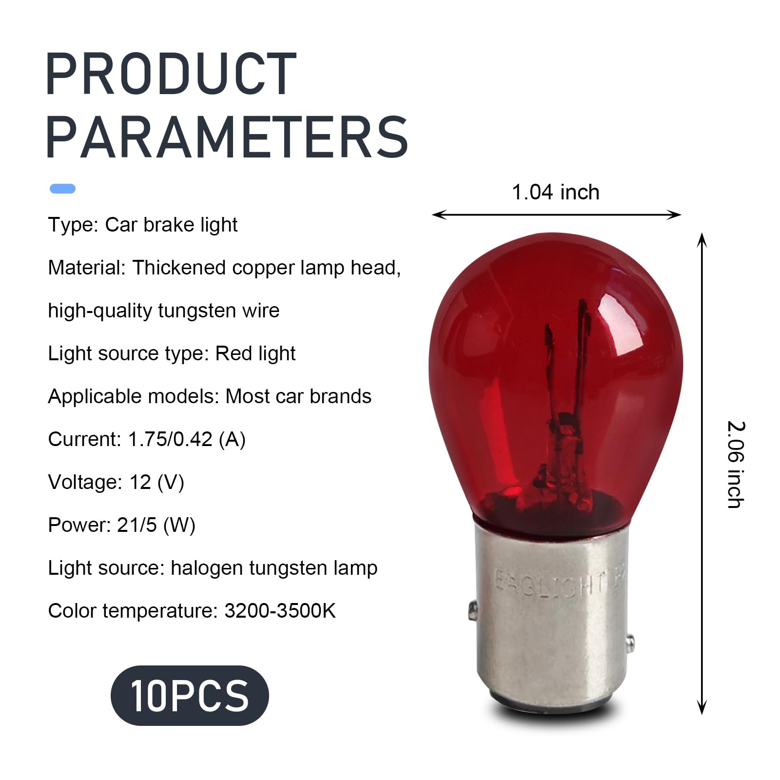 MLY 10 PCS 1157 Bulb P21/5W S25 BAY15D, Double Tail High and Low Brake Light Bulb Turn Signal Light Bulb Replacement, Universal Halogen Brake Tail Light Parking Light for Cars (Red)