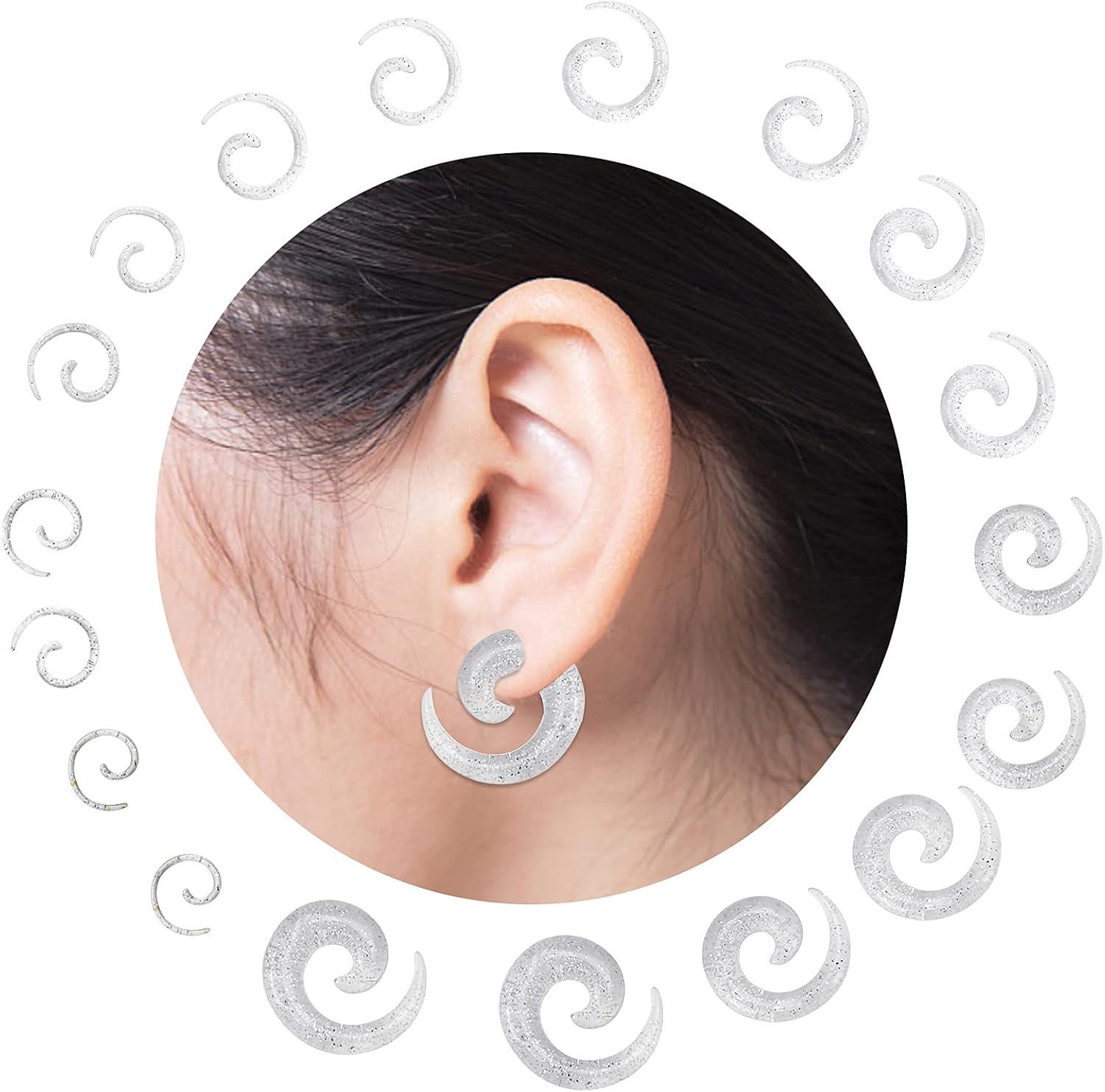 YOFANST 9Pairs Acrylic Crescent Horseshoes Taper Set Pincher Septum Rings Spiral Stretching Kit Gauges Nose Ear Gauge 14G 12G 10G 8G 6G 4G 2G 0G 00G