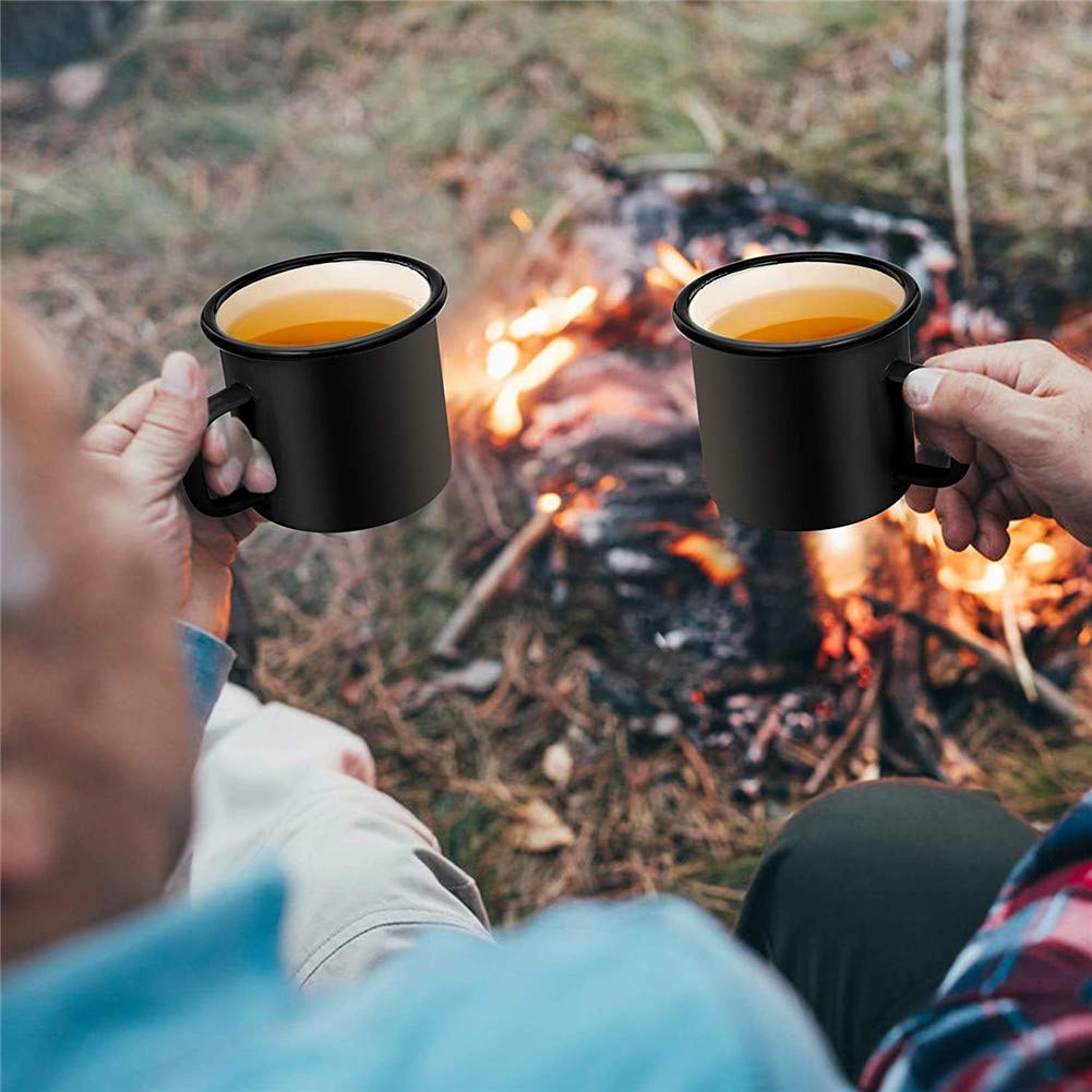 Emaille-Kaffeetasse, Teetasse, Emaille, Kaffeetasse, Ounce Emaille, für Kaffee, Tee, Camping, Camping, Kaffeetasse (4er-Set, schwarz)