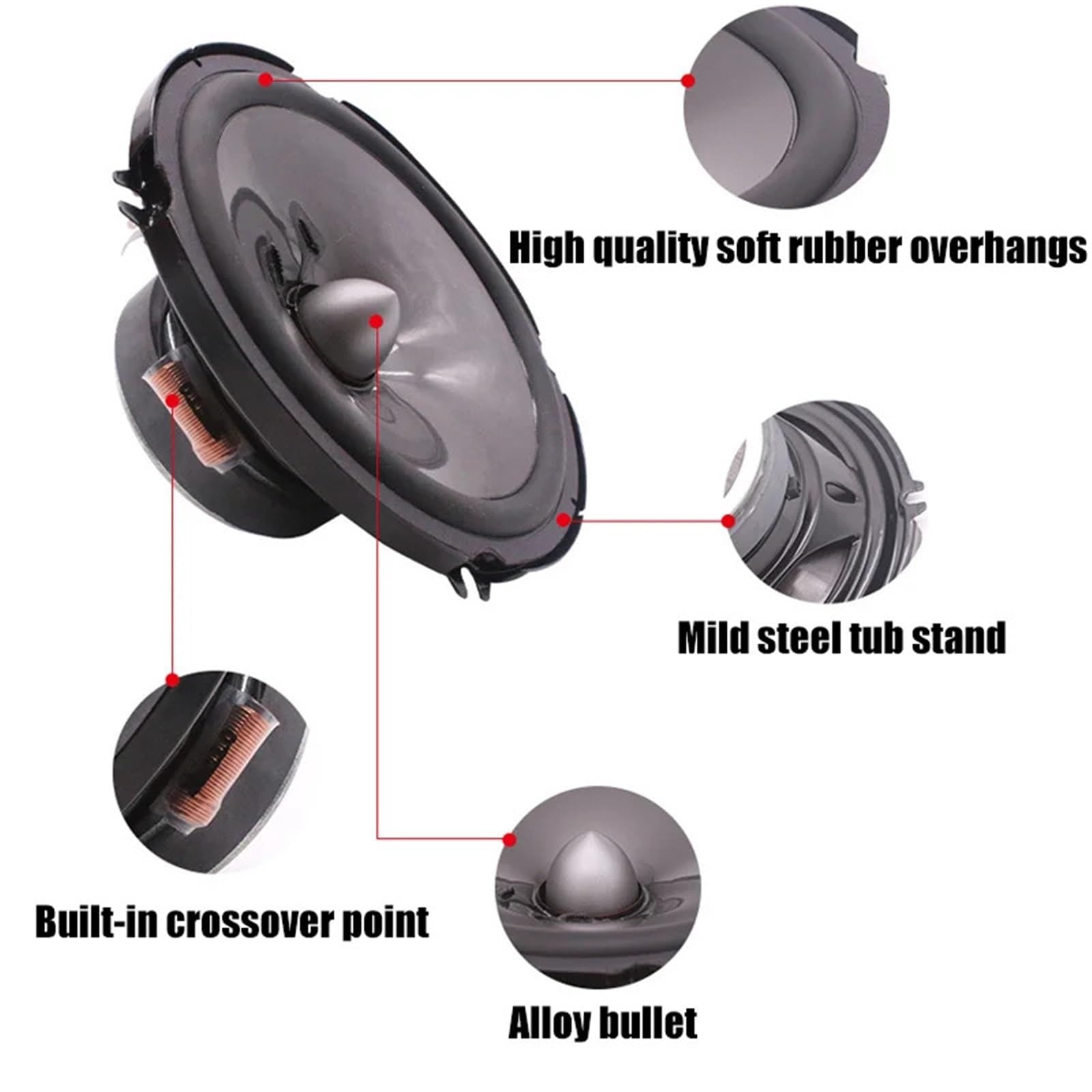 Audio para Coche Tweeters para Coche Kit de Audio para automóvil de 6,5 Pulgadas, 4 ohmios RMS, 50 W, Altavoz de música estéreo HiFi de Rango Completo para Puerta Delantera