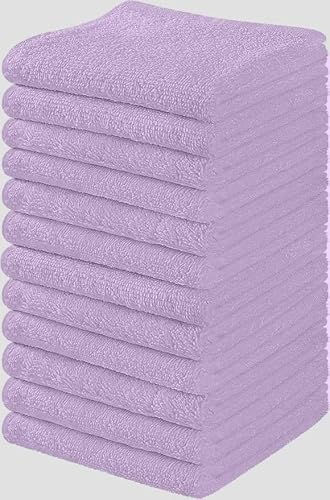 Towel and Linen Mart 100% Cotton - Wash Cloth Set - Flannel Face Cloths, Highly Absorbent and Soft Feel Fingertip Towels (Lavender, Pack of 12)
