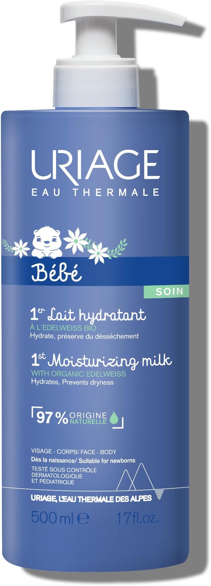 Baby Daily Moisturizing Lotion with Organic Edelweiss & Shea Butter 500ml - Nourishes, Moisturizes & Protects Skin - Non-greasy - Delicately Scented - Suitable for Newborns - 97% Natural Origin