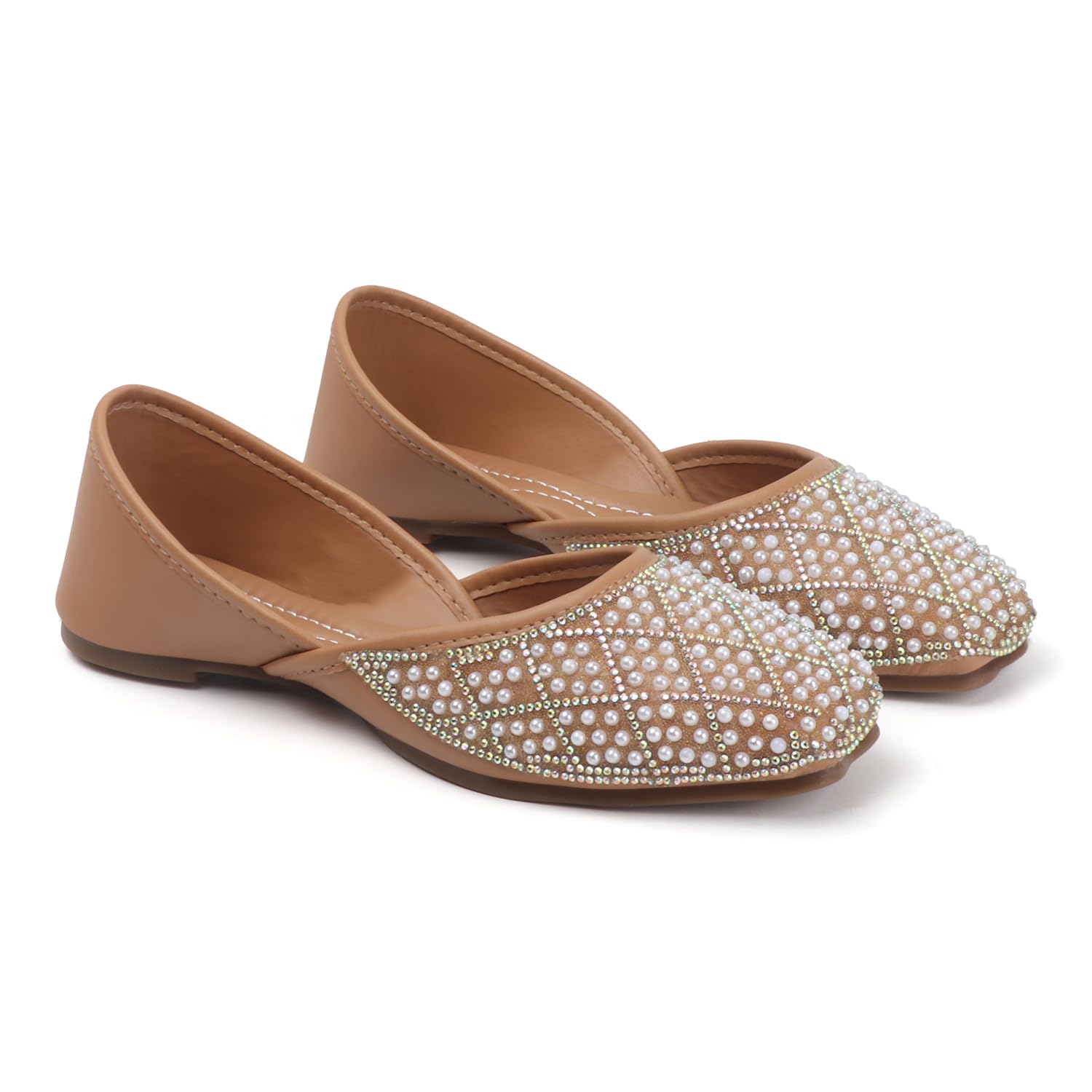 Women’s Embellished Ethnic Jutti for Wedding | Anti-Slip TPR Sole Fashion Footwear for Women & Girls | Designer Pearl & Stone Work Punjabi Mojari-image-13