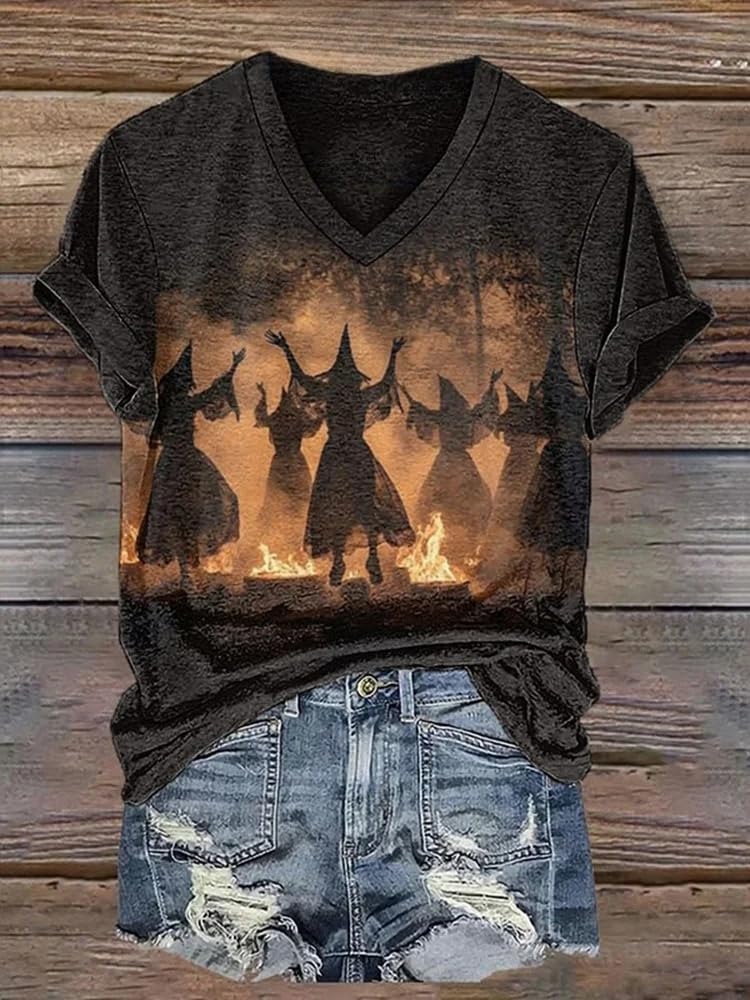 Halloween Shirts for Women Witch Graphic T-Shirt Funny Casual Short Sleeve Shirt Witchy Vibes Fall Outfit - Image 2