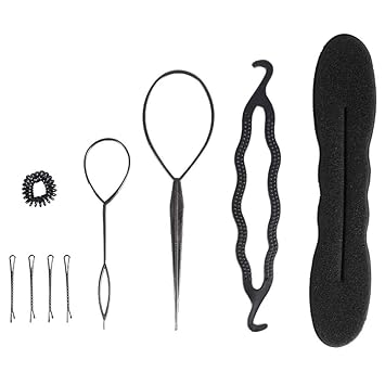 Hair Styling Set Hair Bun Braid Maker Hair Design Styling Tools Accessories Tail Hair Loop Tool Kit Spiral Hair Braid Braiding Tool for Women Girls (9PCS)