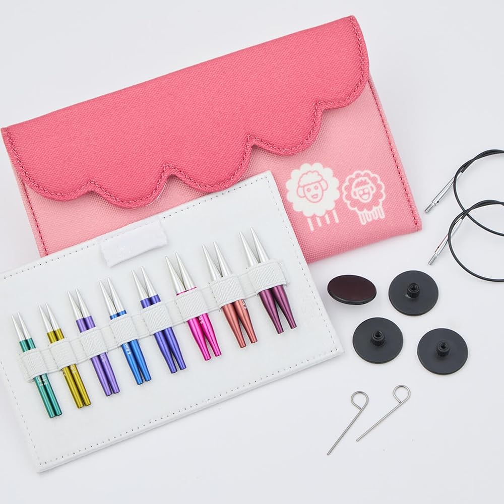 Lotus Yarns KP Zing 5 cm wymienne okrągłe igły do robienia na drutach, aluminiowe, mini igły IC z gładkim nylonowym sznurkiem, idealne do skarpet, rękawic, rękawów i kołnierzyków