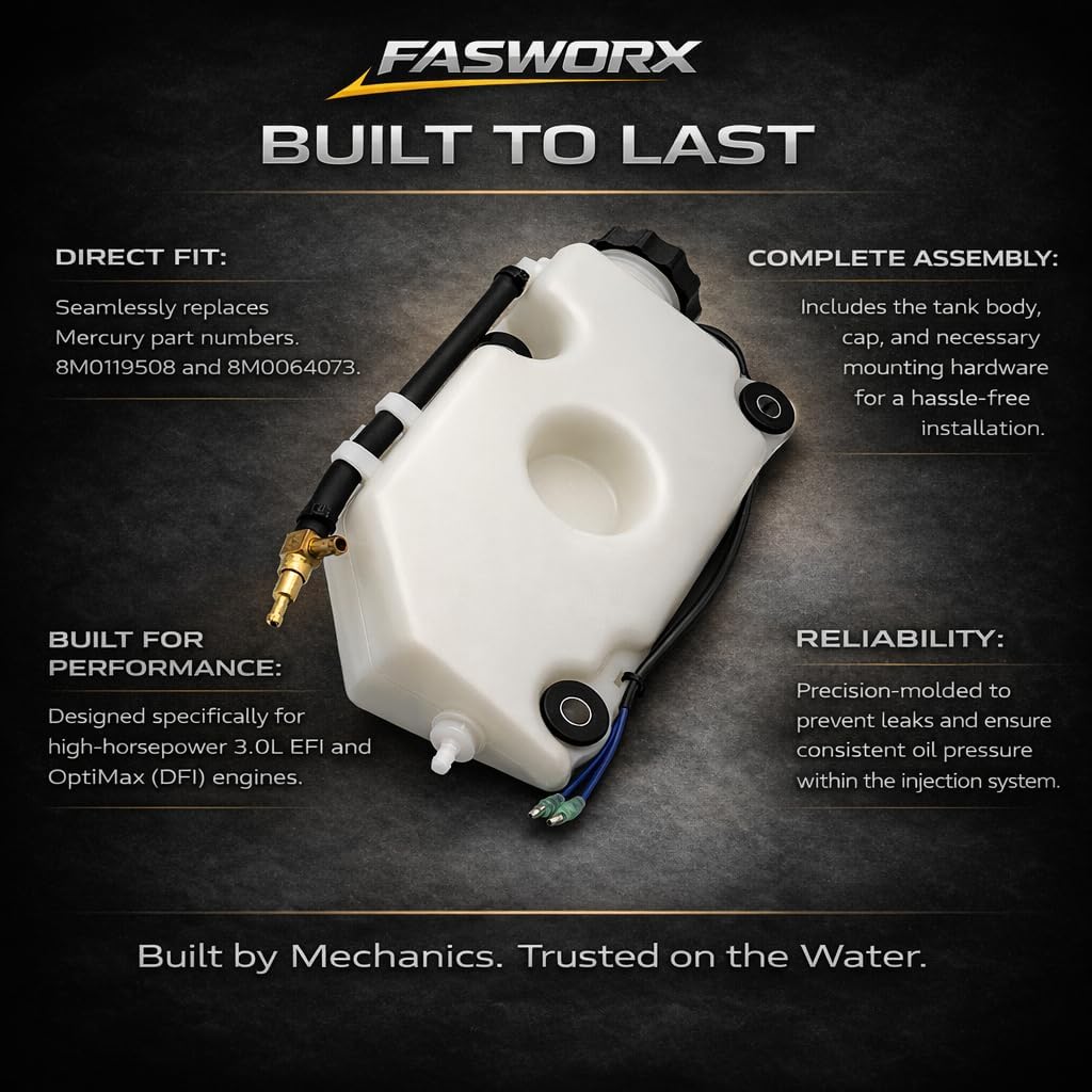 FASWORX Oil Tank Reservoir Assembly for Mercury Mariner 3.0L V6 2-Stroke Outboard 200HP 225HP 250HP 300HP, Replaces 8M0119508, 8M0064073, 830889A1, 818456A1, Compatible with EFI & OptiMax DFI Engines