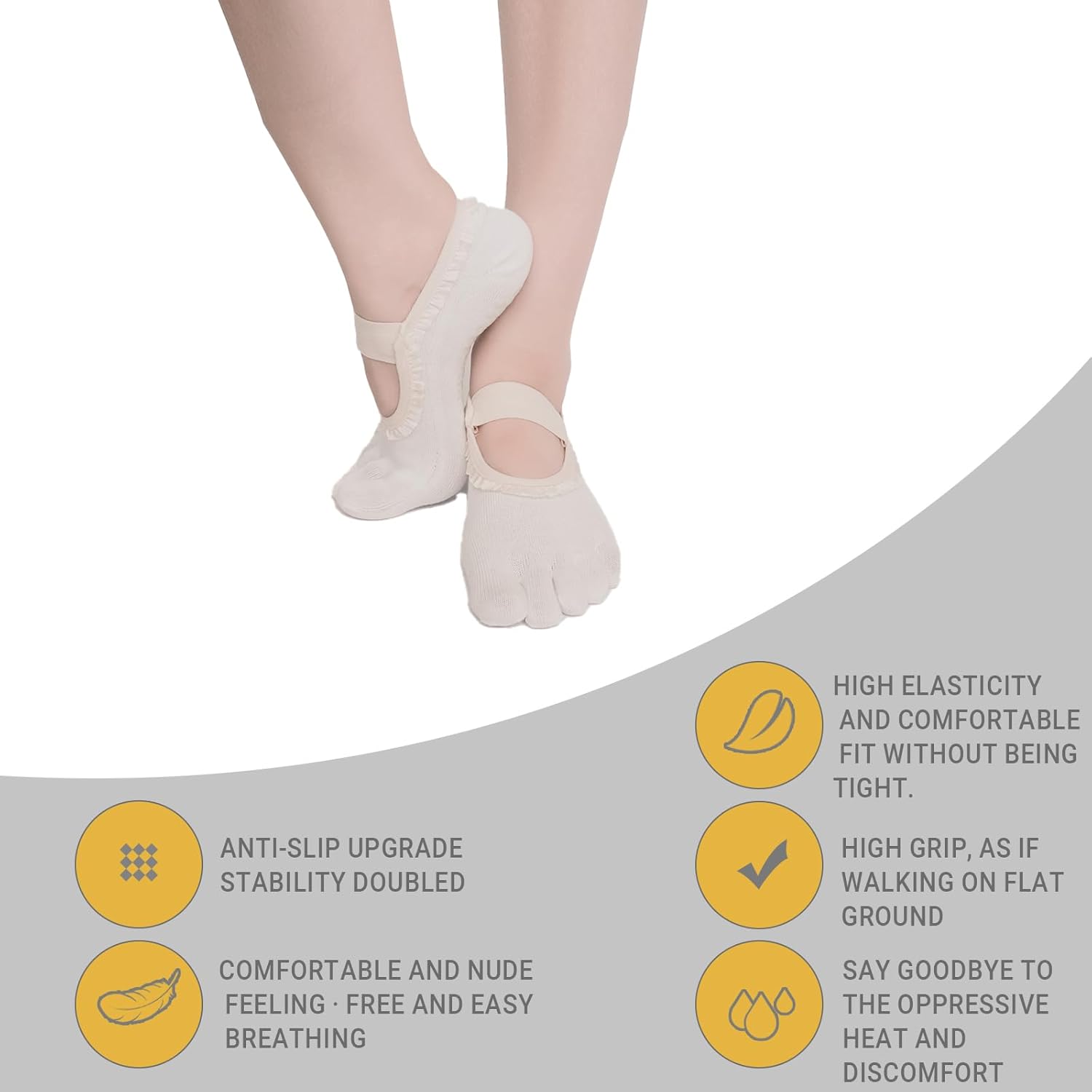 Women's Non-Slip Pilates & Yoga Toe Socks with Lace Trim - Fashionable Grip Socks for Indoor Workouts, 4 Pairs Pack in Mixed Colors (Black, Blue, Pink, White) - US Size 5-9 - Image 8