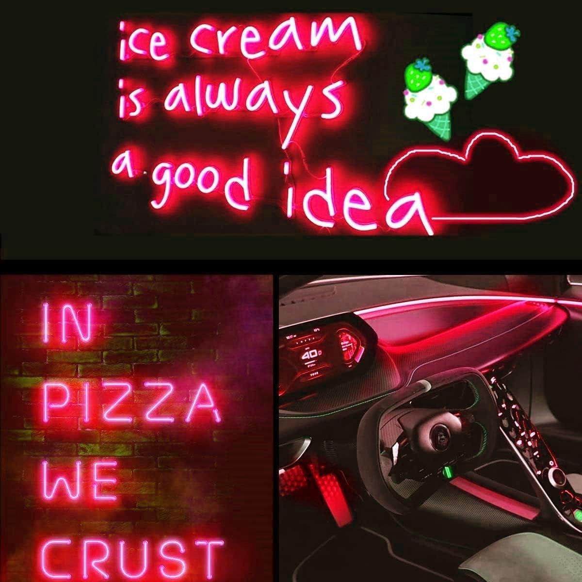 [New Hard Version ] 5 Splitter 2Meter Neon EL Wire, Ourbest 3Mode Stay/Slow/Fast Flash led strip lights for battery operated neon sign Cosplay Party Decorations (Red)
