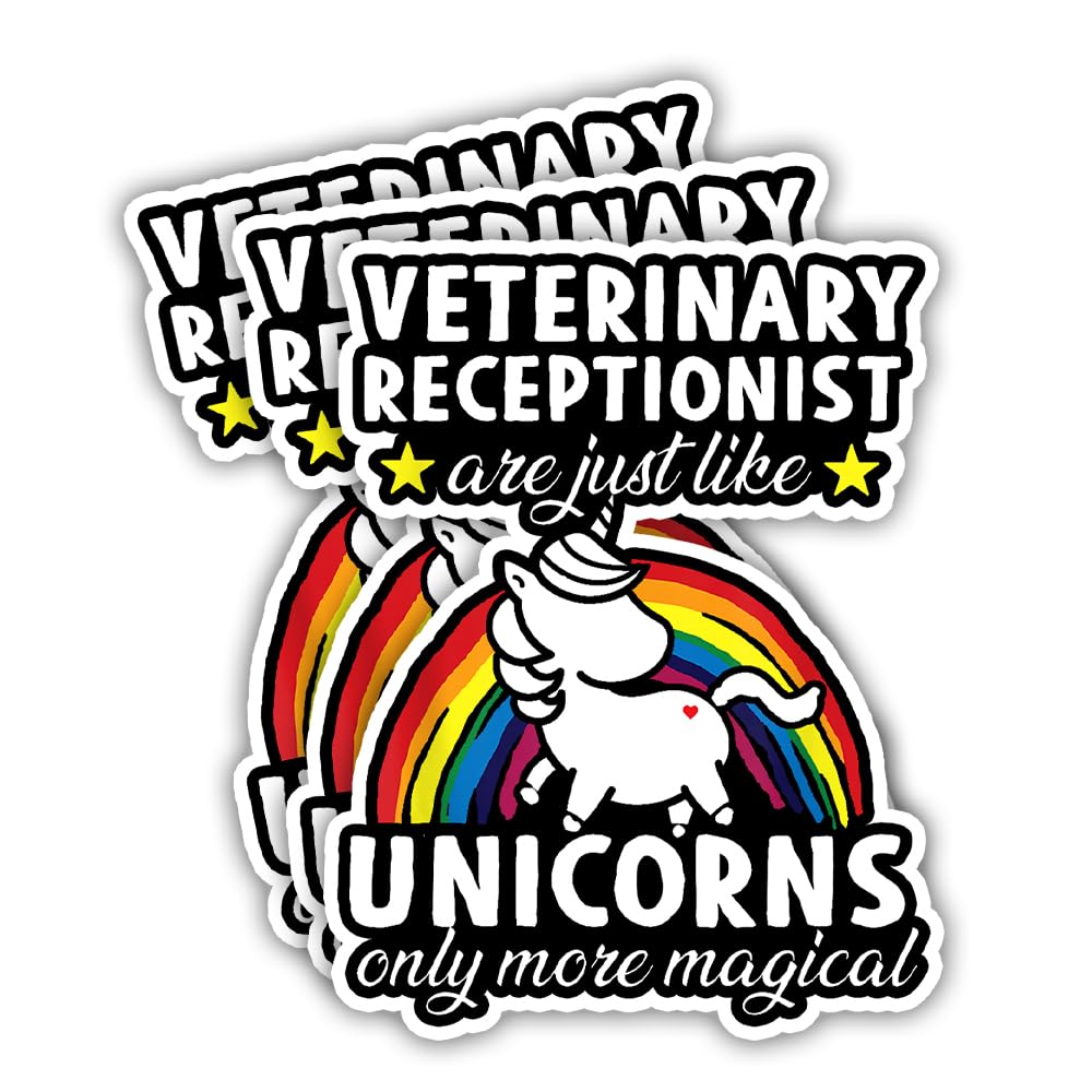SODAVA (Set of 3) Vet Receptionist Stickers Funny Unicorn Vet Receptionist Veterinary Tech Stickers Behind Veterinarian is Exhausted Receptionist Stickers Gift Graphic Bumper Stickers
