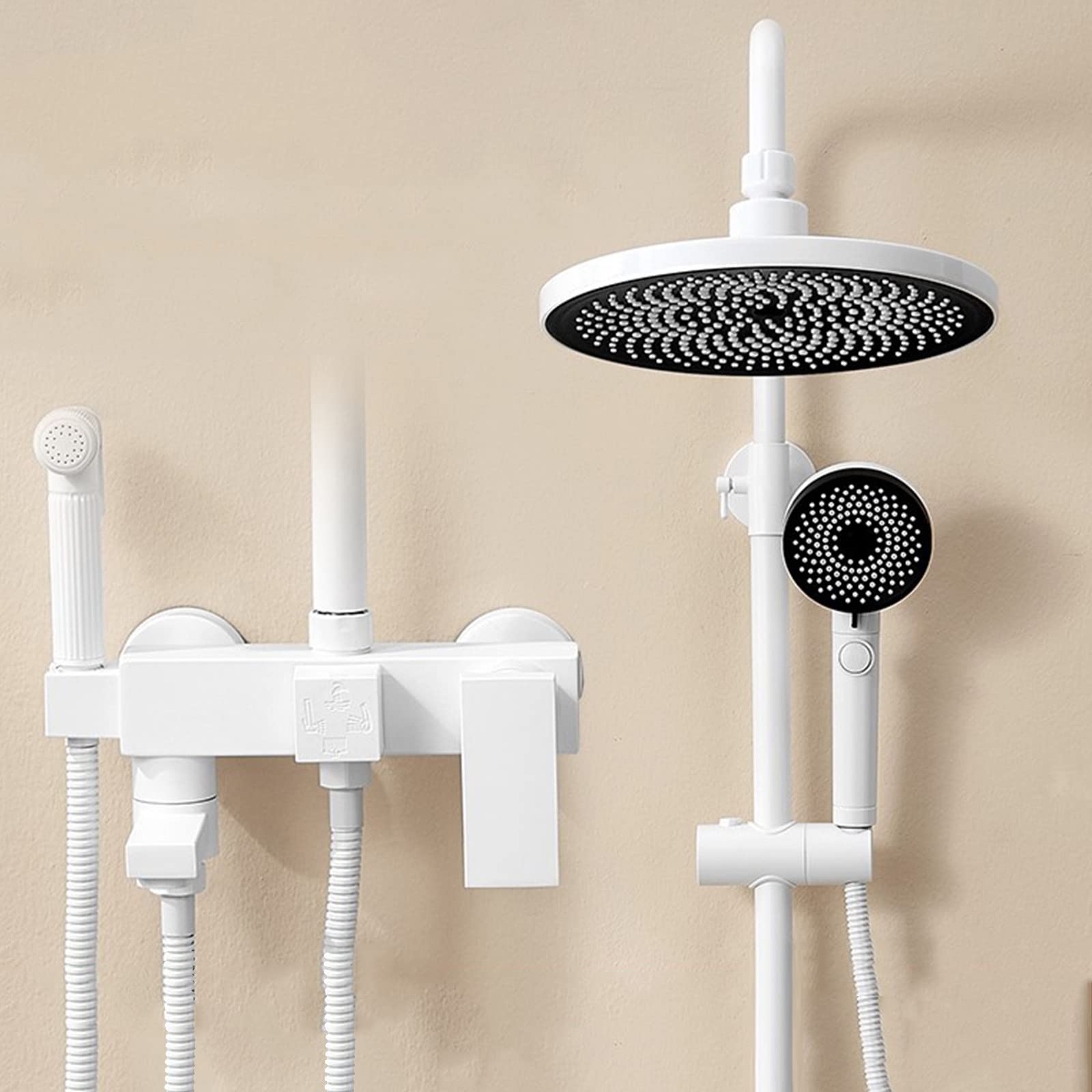Sistema Doccia Bianco con Rubinetto a Parete, beccuccio per Vasca, Accessori per Il Bagno, soffione a Pioggia, doccetta a 3 modalità e doccetta per Bidet
