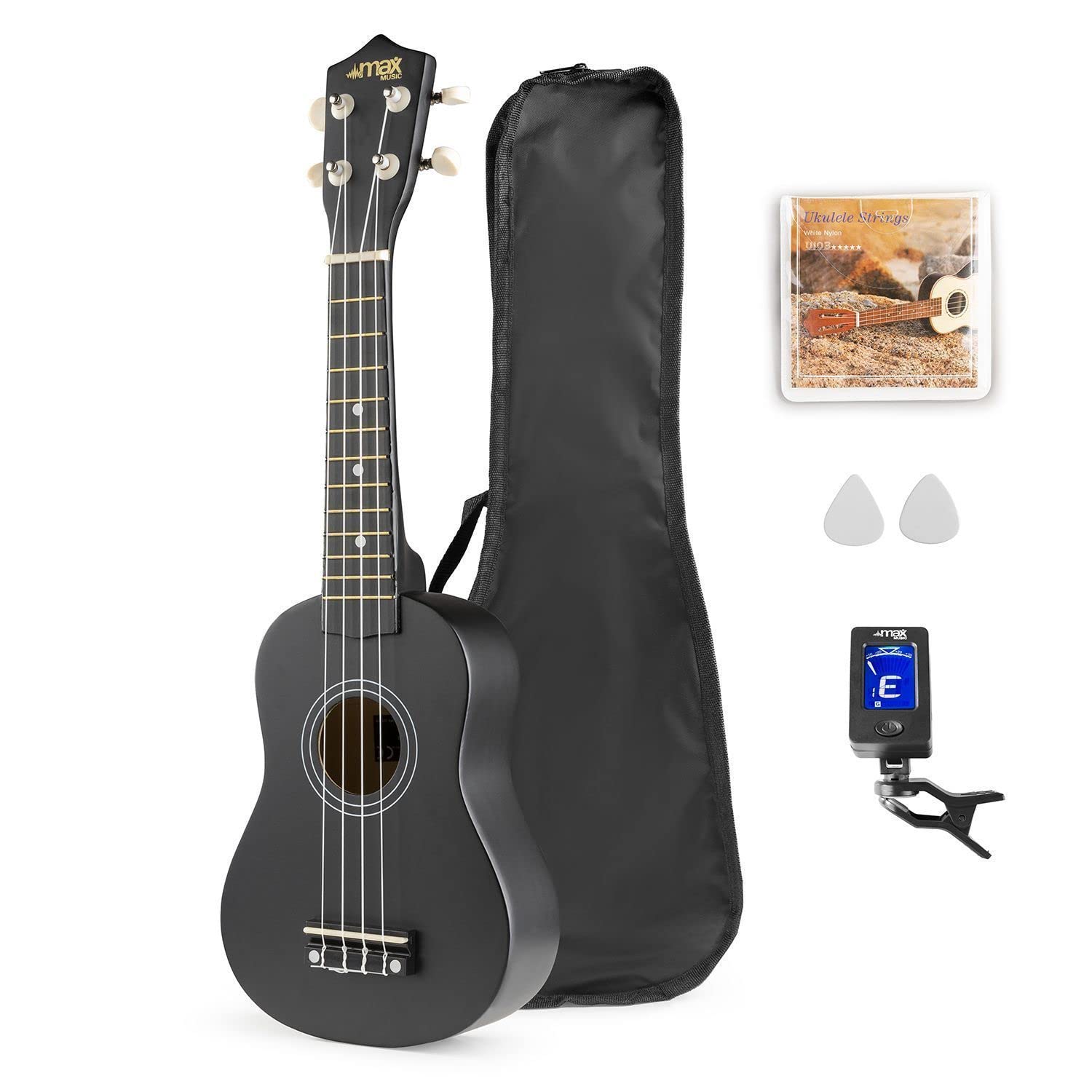 UKEY Kids Ukulele Kit - 21" Black Soprano Ukulele for Beginners, Ideal Starter Instrument for Children, Fun Easy Play Design with Carry Case and Tuner Included