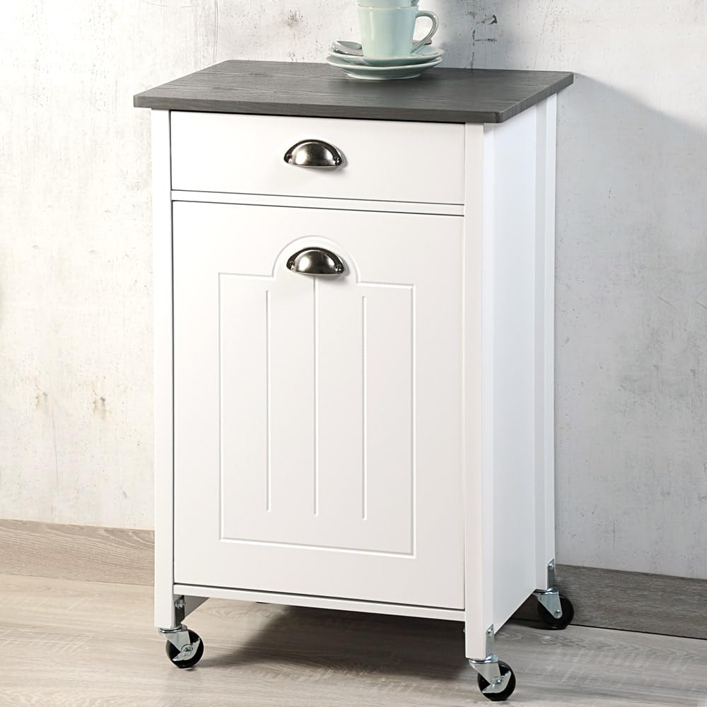 KESPER Chariot de Cuisine avec Système de Tri des Déchets, Laqué Blanc, Plaque de Recouvrement Gris