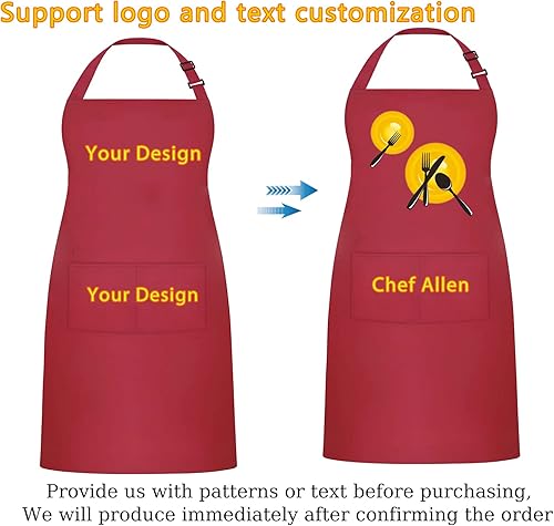 Miniatura 2 de BeautyWill Delantal personalizado con foto Diseño personalizado Nombre Texto Imagen Delantal de Chef Delantal de cocina impermeable