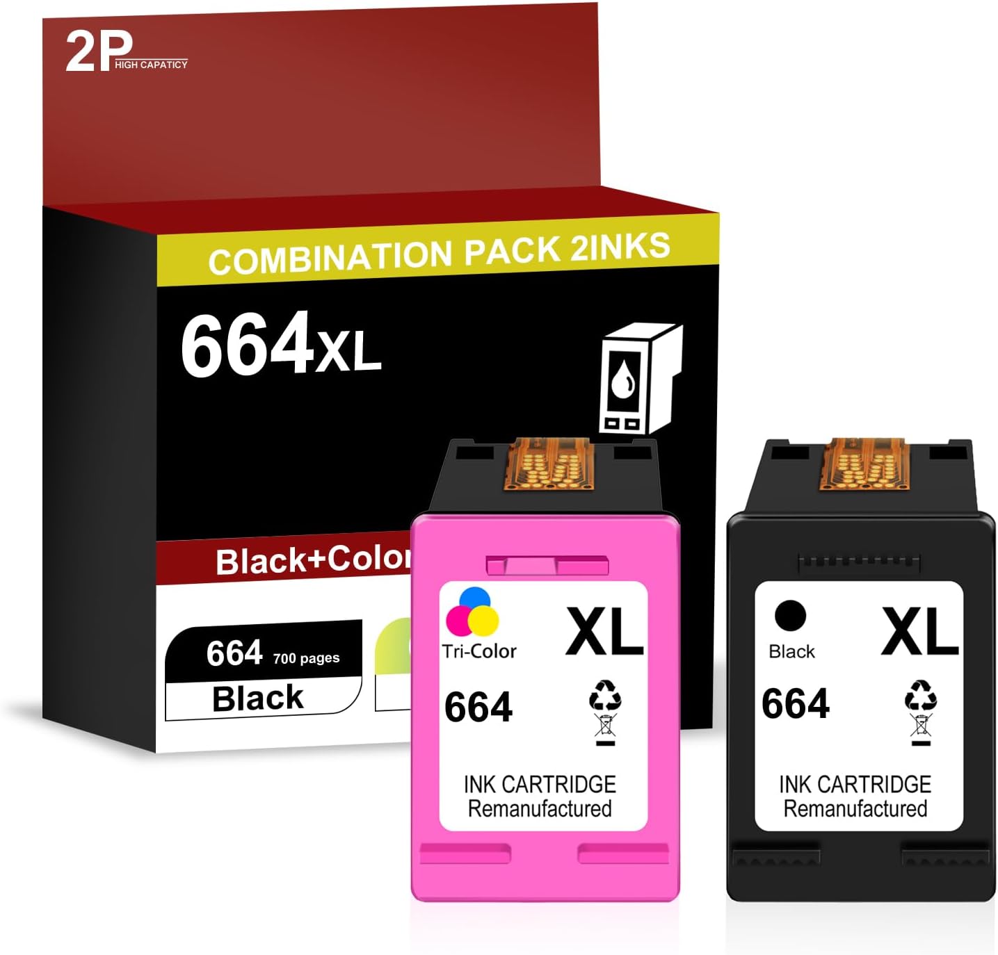 664XL Ink Cartridges Compatible for HP 664 XL for HP DeskJet 1115 1118 2135 2138 2675 2676 2677 2678 3635 3636 3775 Printers (Black, Tri-Color) Combo