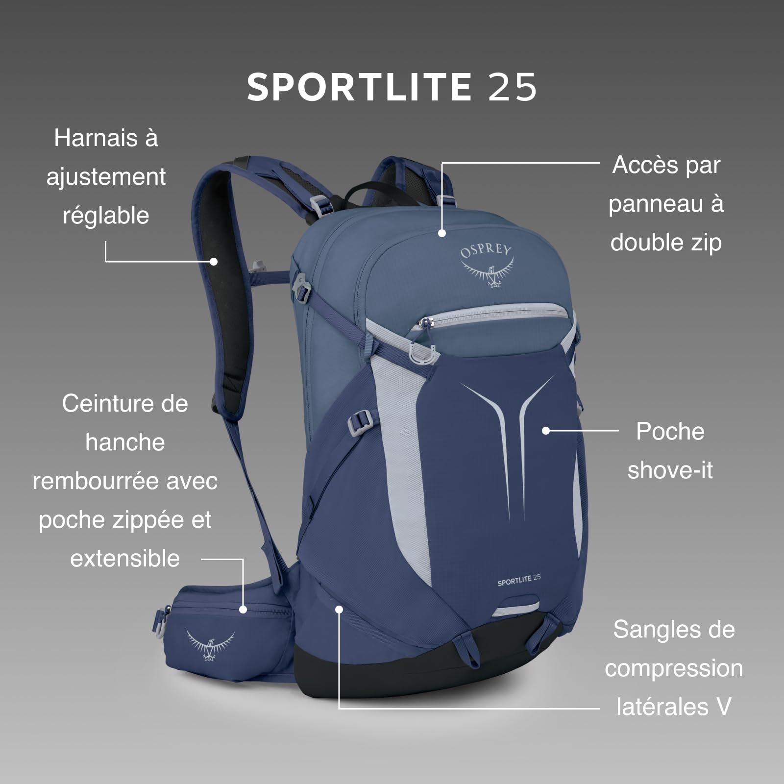 Osprey Sportlite Sac de randonnée, 25L, Graphite Purple