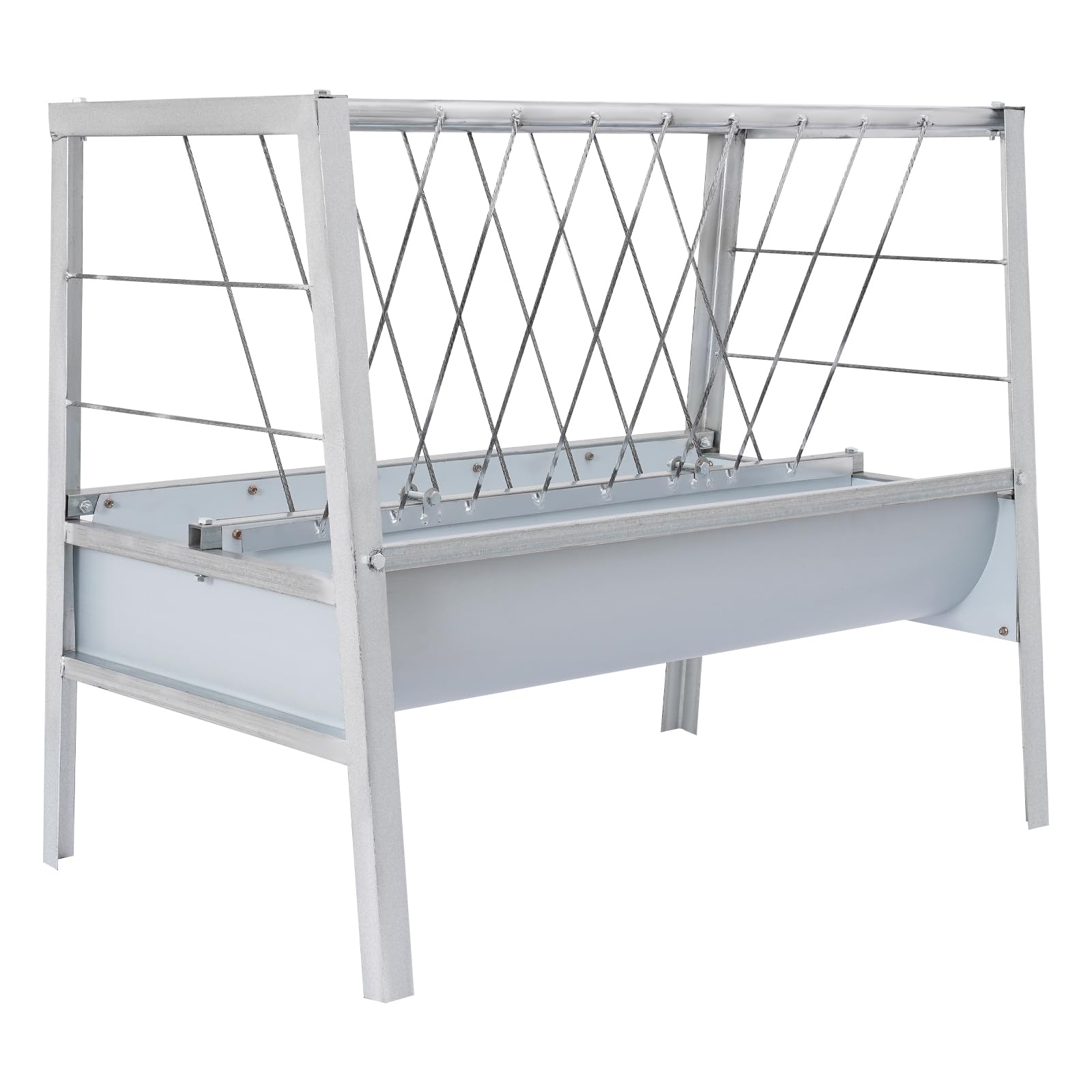 Comedero para cabras y ovejas, heno y alimentador automático de cereales | Acceso de doble cara, Reborde en V con 2 canales en U para heno y pienso de hasta 200 L, Estructura de acero galvanizado