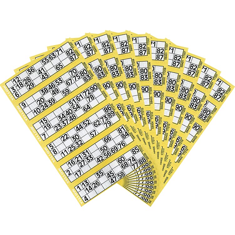 𝗣𝗮𝗰𝗸 𝗼𝗳 𝟭𝟬 – Bingo Pads Bingo Book 1-480 Bingo Tickets 6 Tickets View Flayers for Family Function or Get Together, Indoor Games, Christmas, New Year (Yellow)