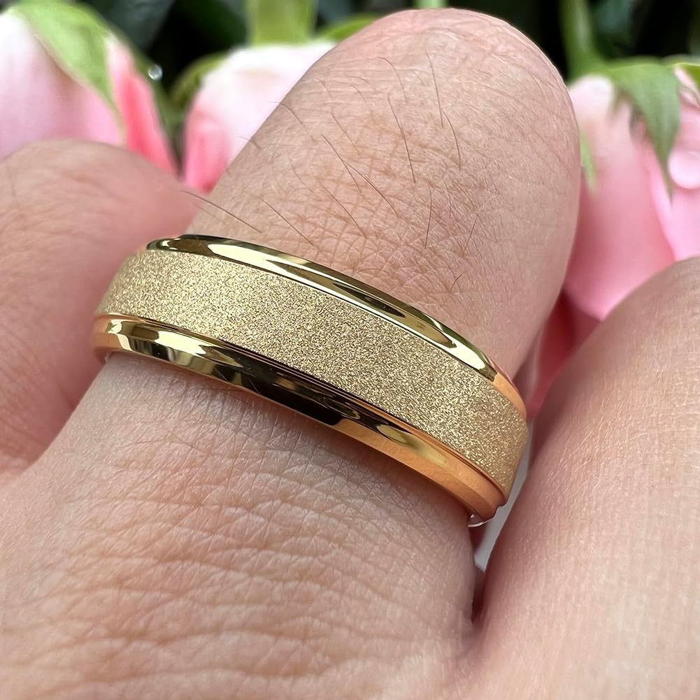 TUTISS 6mm 8mm Black/White/Gold/Rose Gold Tungsten Rings for Men Women Promise Engagement Wedding Bands Sandblasted Finish Stepped Beveled Comfort Fit