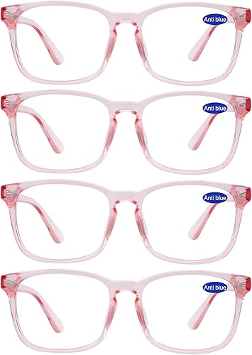 Miniatura 1 de WEMOOTANTS Paquete de 4 lentes de lectura grandes de color rosa 2.0 para mujeres con bloqueo de luz azul transparente, lentes de lectura 1.0 1.25