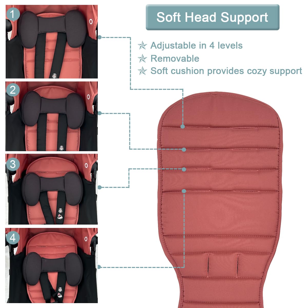 Ensemble de remplacement pour poussette compatible avec Babyzen YOYO/YOYO+/YOYO2/Stokke YOYO3,pack de 6 couleurs,coussin de siège épaissi et canopy extensible,tissu déperlant (Ginger Pink)