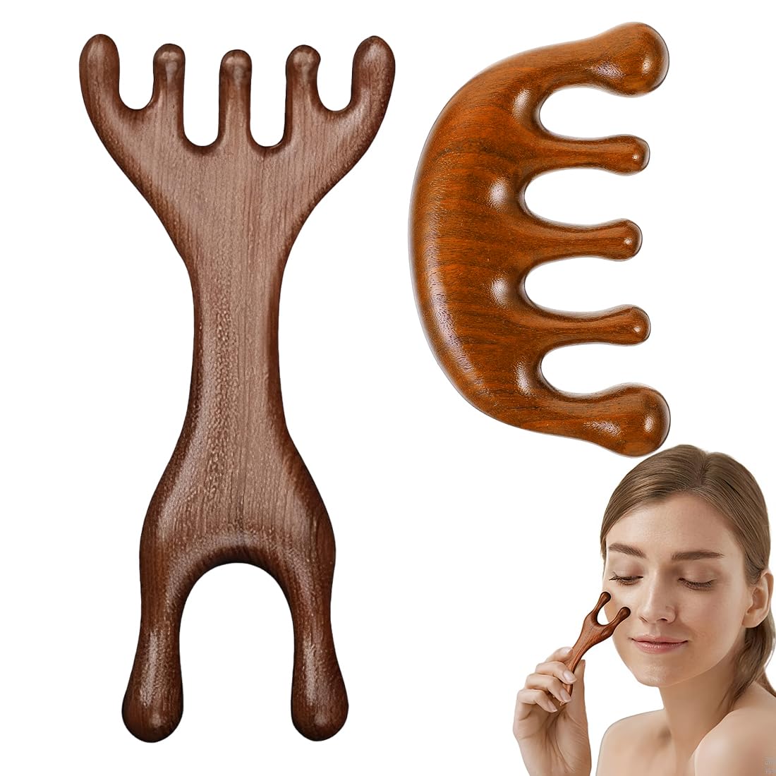 2pcs Masajeador De Cuero Cabelludo De Madera Con Dos Estilos,Diseño Ergonómico Para Relajación y Estimulación Capilar,Se Ajusta Al Cuero Cabelludo