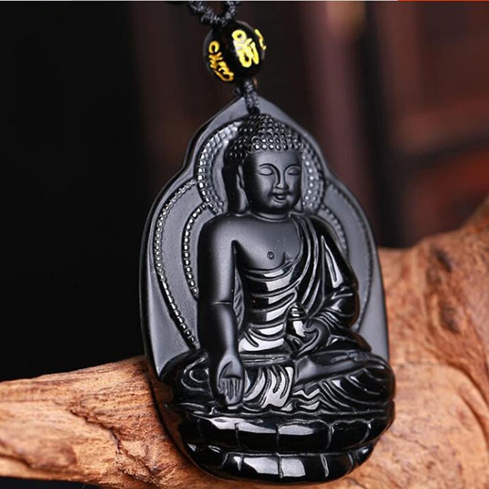 Collana con Ciondolo Bodhisattva di Ossidiana Naturale, Gioielli Moda, Collana Statua Buddha