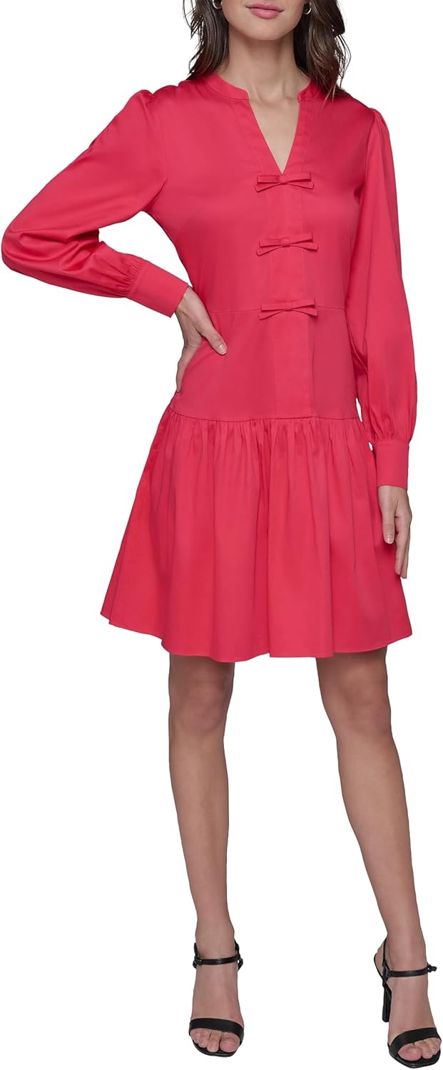 Karl Lagerfeld Womens V Neck Long Sleeve Mini a Line Dress