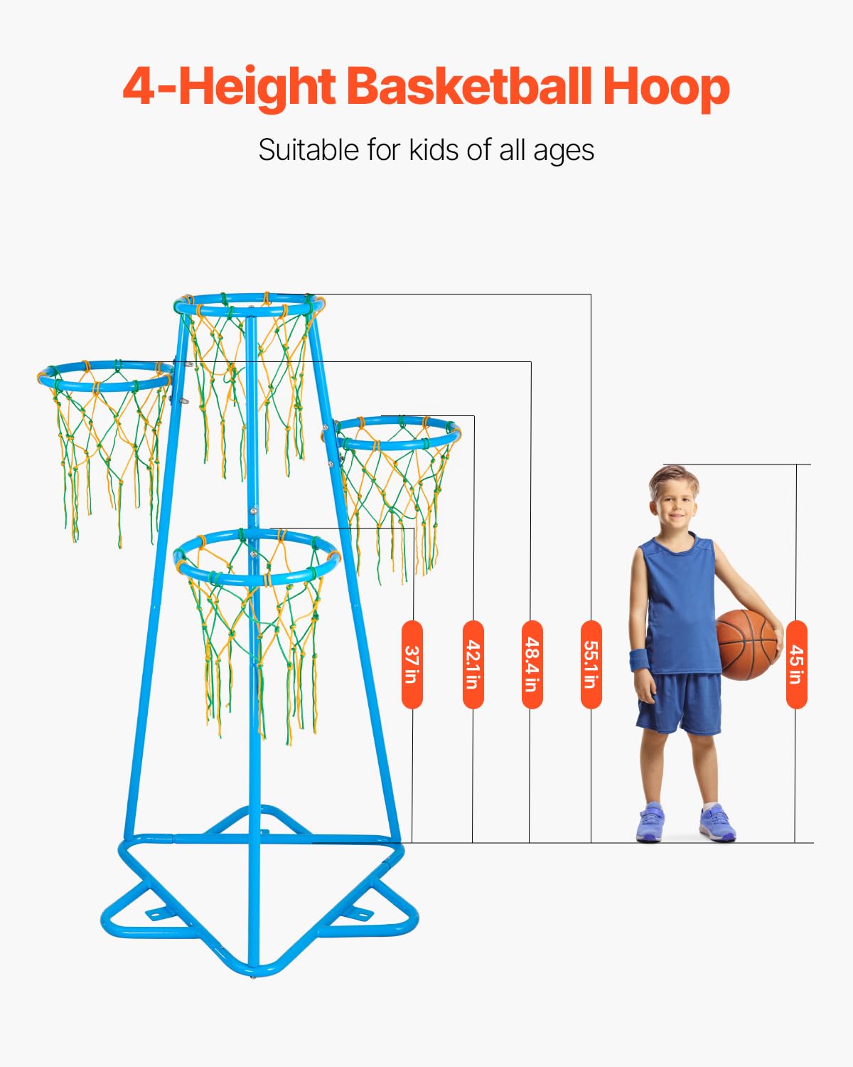 Image secondaire de Panier de Basket VEVOR pour Enfants - 4 Hauteurs Réglables avec 3 Ballons et Pompe