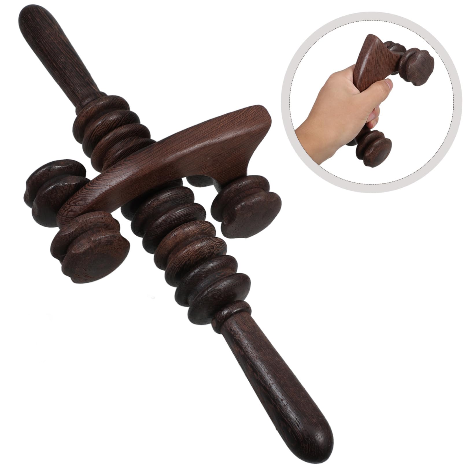 Juego de 2 Rodillos de Masaje de Madera para Espalda, Café