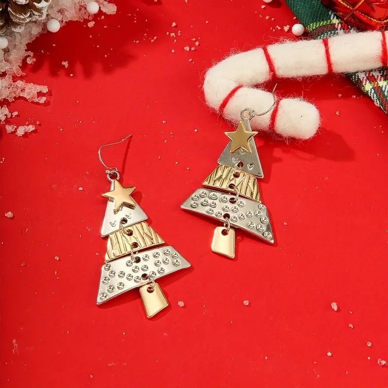 Eioi& Lmnm Christmas Earrings, Stainless Steel Christmas Dangle Earrings, Xmas Tree Earring, Two-tone Gold Silver Xmas Drop Earring, Multi-layer Metal X-mas Tree Jewelry, Festive Jewelry Gifts for Women - Image 7