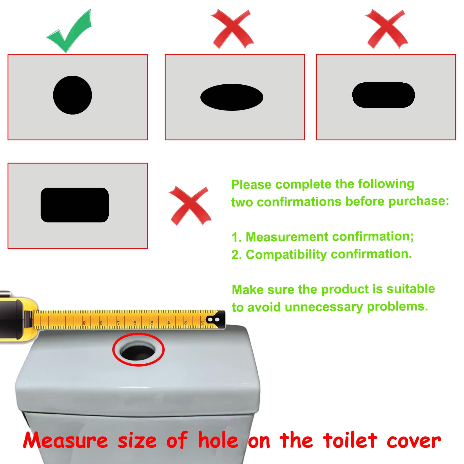 Botón pulsador de inodoro de 58 mm, botón de inodoro de doble pulsación, botón de descarga de inodoro, botón ajustable para tanque de agua de inodoro con diámetro de rosca