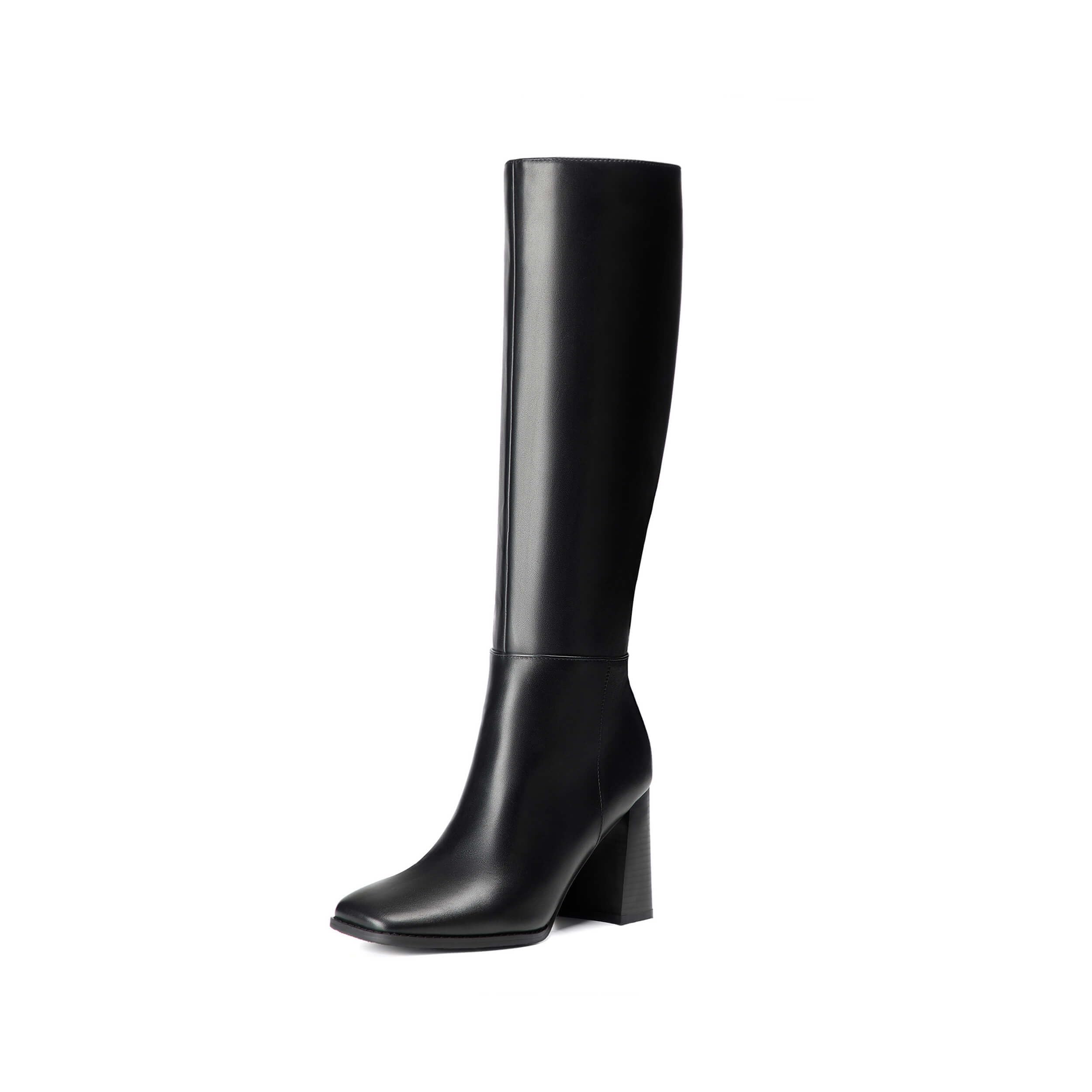 vivianly Knee High Boots Women Leather Square Toe Chunky Block Heel Tall Boots with Side Zipper Comfortable Fashion