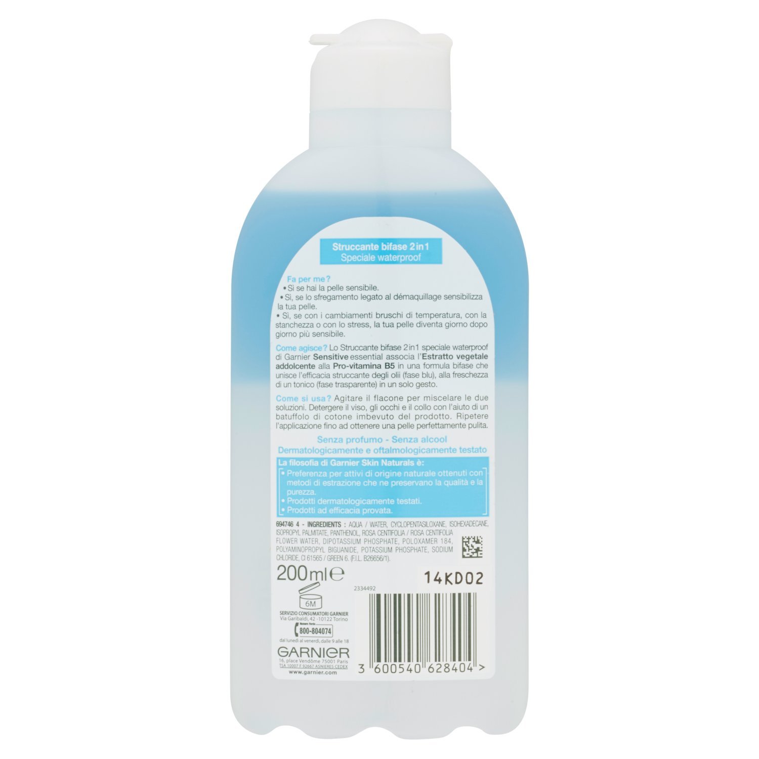 Garnier Sensitive Essential 2 w 1 dwufazowy środek do demakijażu nadaje się również do skóry wrażliwej, 200 ml