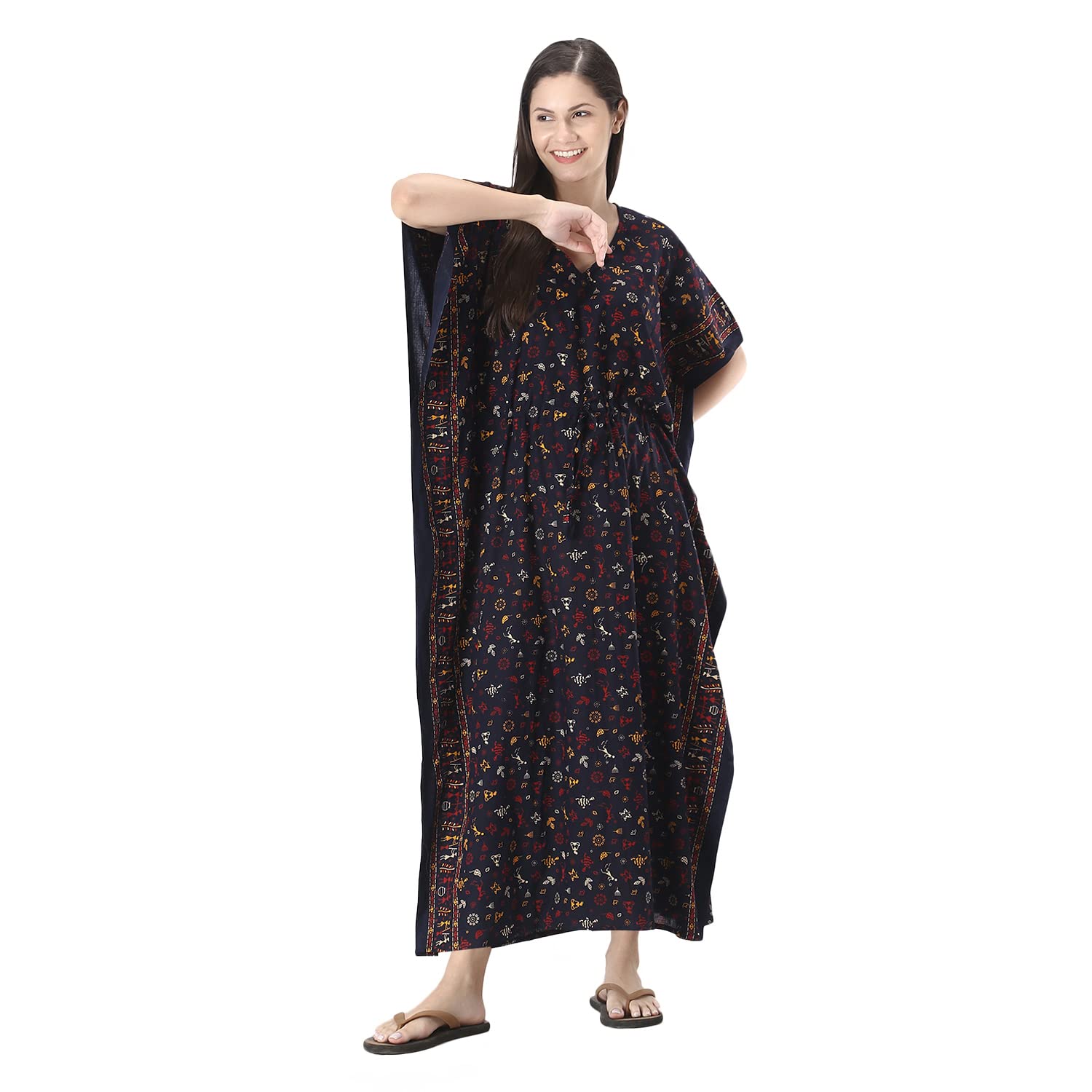 ABACADA'S GAJABWomen's Cotton Kaftan Mix Character Printed Maxi Nighty Free Size WNS1320