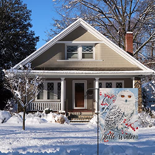 Furiaz Hello Winter Owl Red Berries Small Garden Flag, Snow House Yard Lawn Decorative Flag Tree Branches Home Outside Decoration, Christmas Snowflake Farmhouse Burlap Outdoor Decor Double Sided 12X18 #TOP4