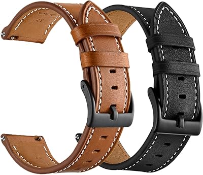 Olytop Galaxy Watch 3 45mm Bands/Galaxy Watch 46mm Bands/Gear S3 Bands, 22mm Leather Wristband Strap Women Men for Smaung Galaxy Watch 46mm/Gear S3 Frontier/Galaxy Watch 3 45mm, Black+Brown