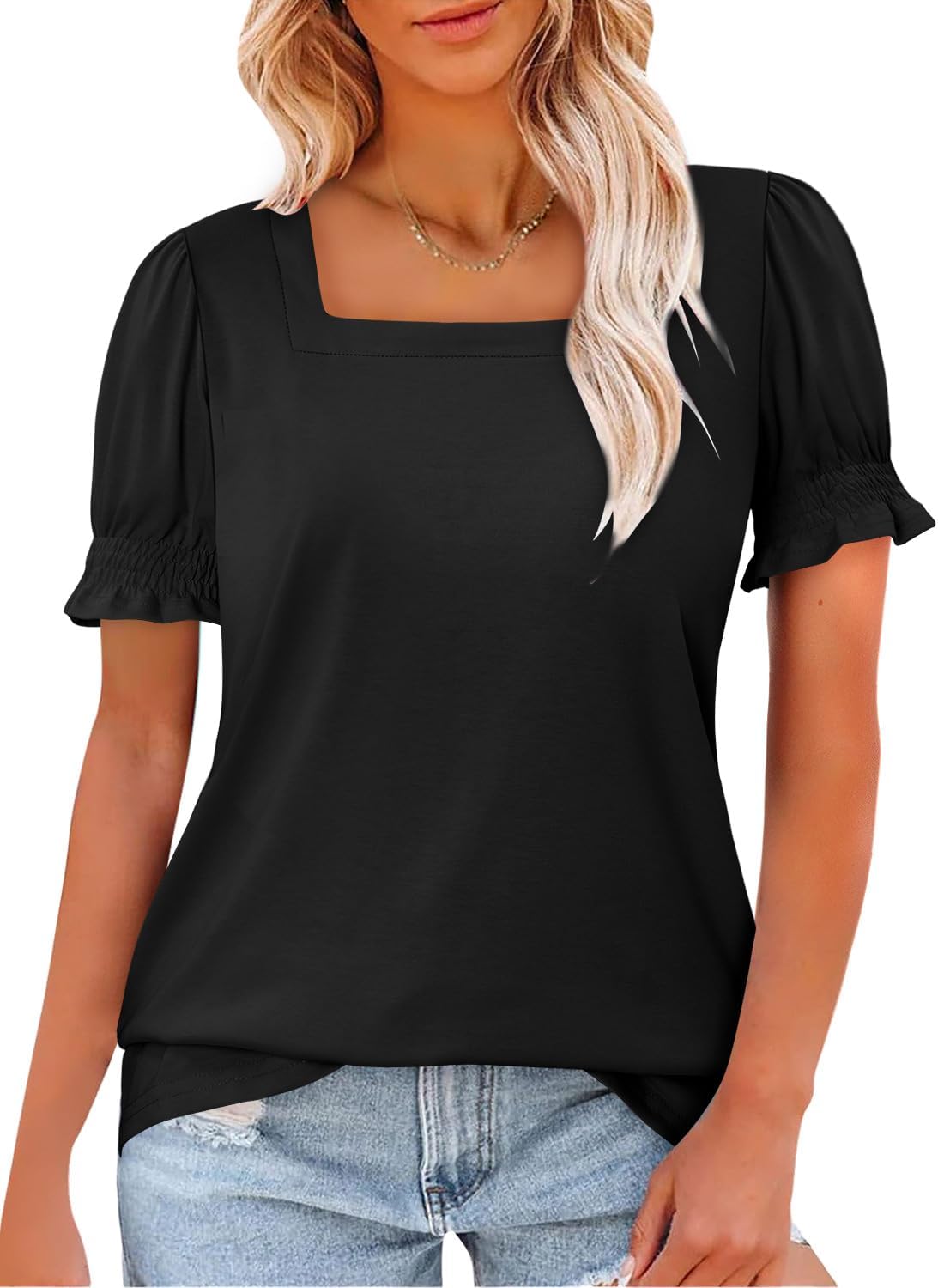 CRAZY GRID Womens Trendy Summer Tops Puff Sleeve Loose Fit Shirts Dressy Casual Blouses - Image 5