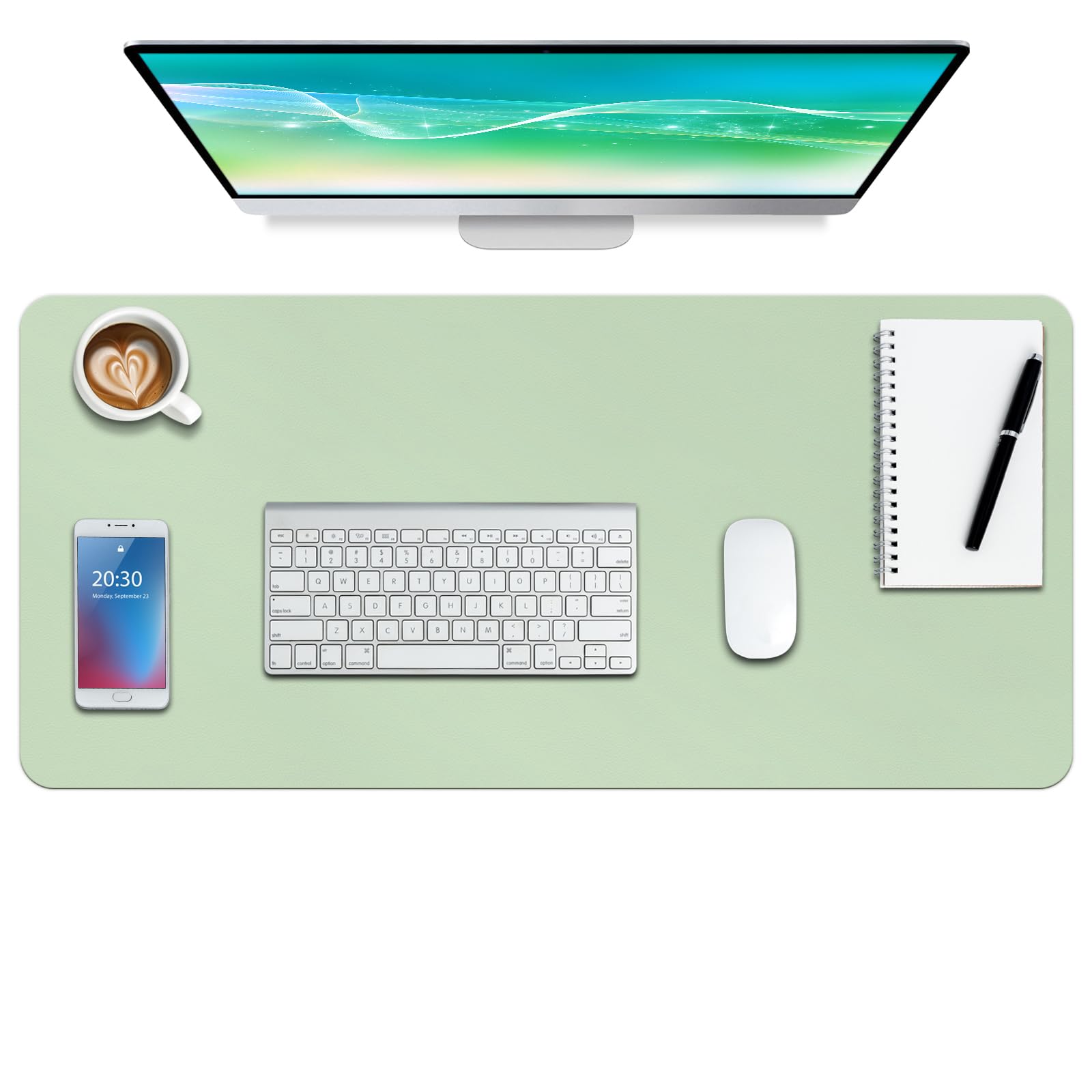 Boutilon Leather Desk Pad Protector,Non-Slip Mouse Pad,Laptop Desk Pad,Office Mouse Mat,Waterproof Leather Desk Blotter,Desk Writing Pad for Office and Home (M-Green,30"x14")