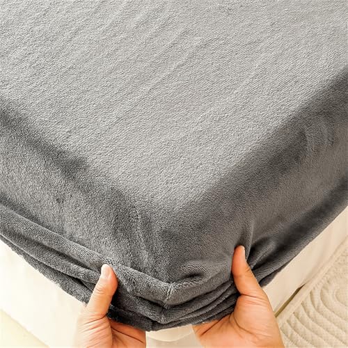 Surwin Sábana Bajera Ajustable, Franela de Color Sólido Suave Transpirable Sabanas, Espesamiento Elástico en el Borde Bolsillo Profundo 25-30 cm para Grueso Colchón (Gris,180x200cm)