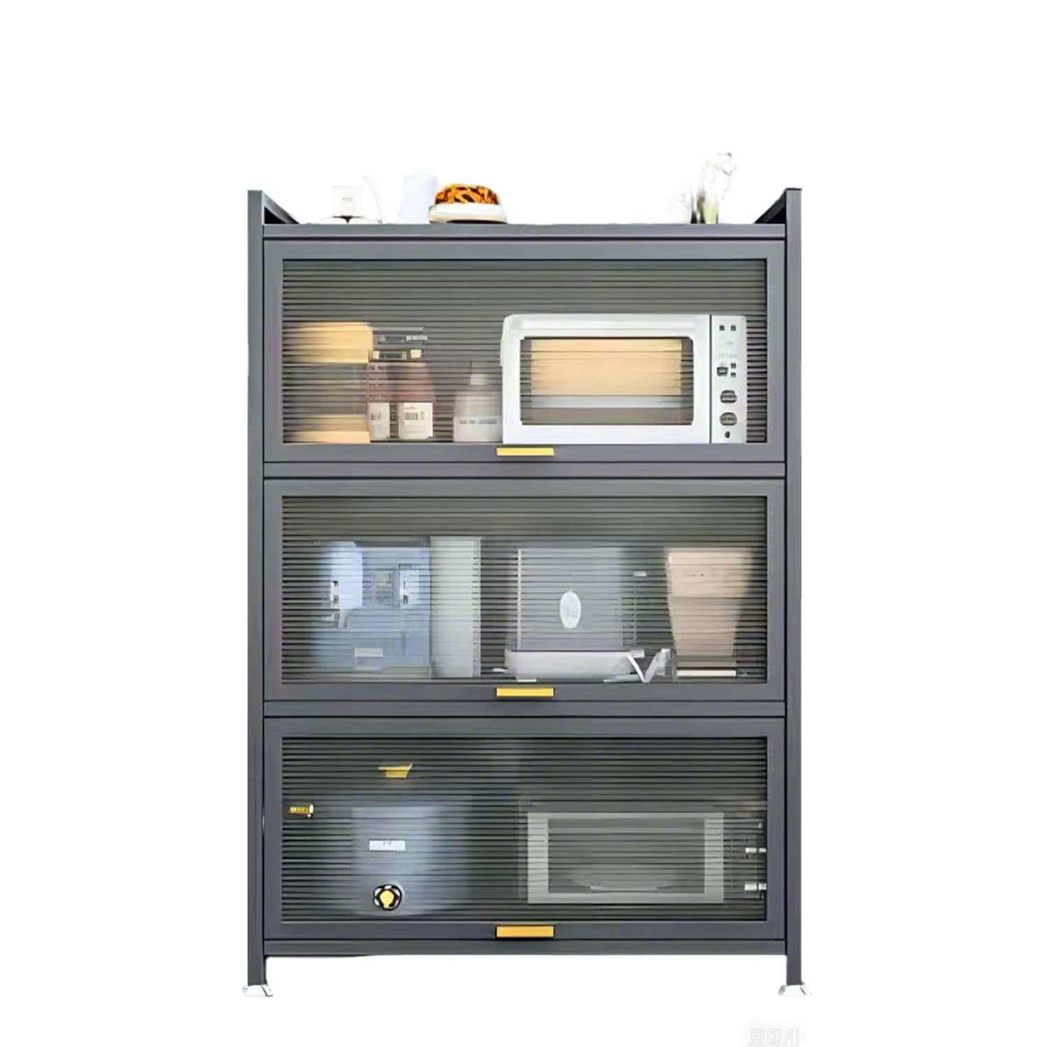 K IKIDO Küchenschrank, staubdichter vertikaler Schrank, multifunktionaler Lagerschrank – große Kapazität, sichtbare Tür, staubdicht und insektensicher, Küche, Schlafzimmer und Badezimmer (4 Floors)