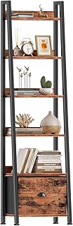 Furologee 6 Tier Ladder Shelf,Ladder Bookshelf with Drawer,Industrial Ta...
